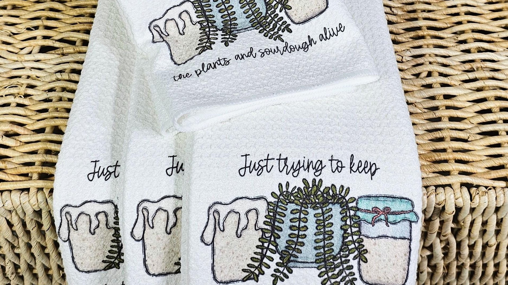 funny sourdough quotes baking kitchen towels for bridal shower, keeps plants alive plant mom gifts, sourdough kitchen decor, bread baker