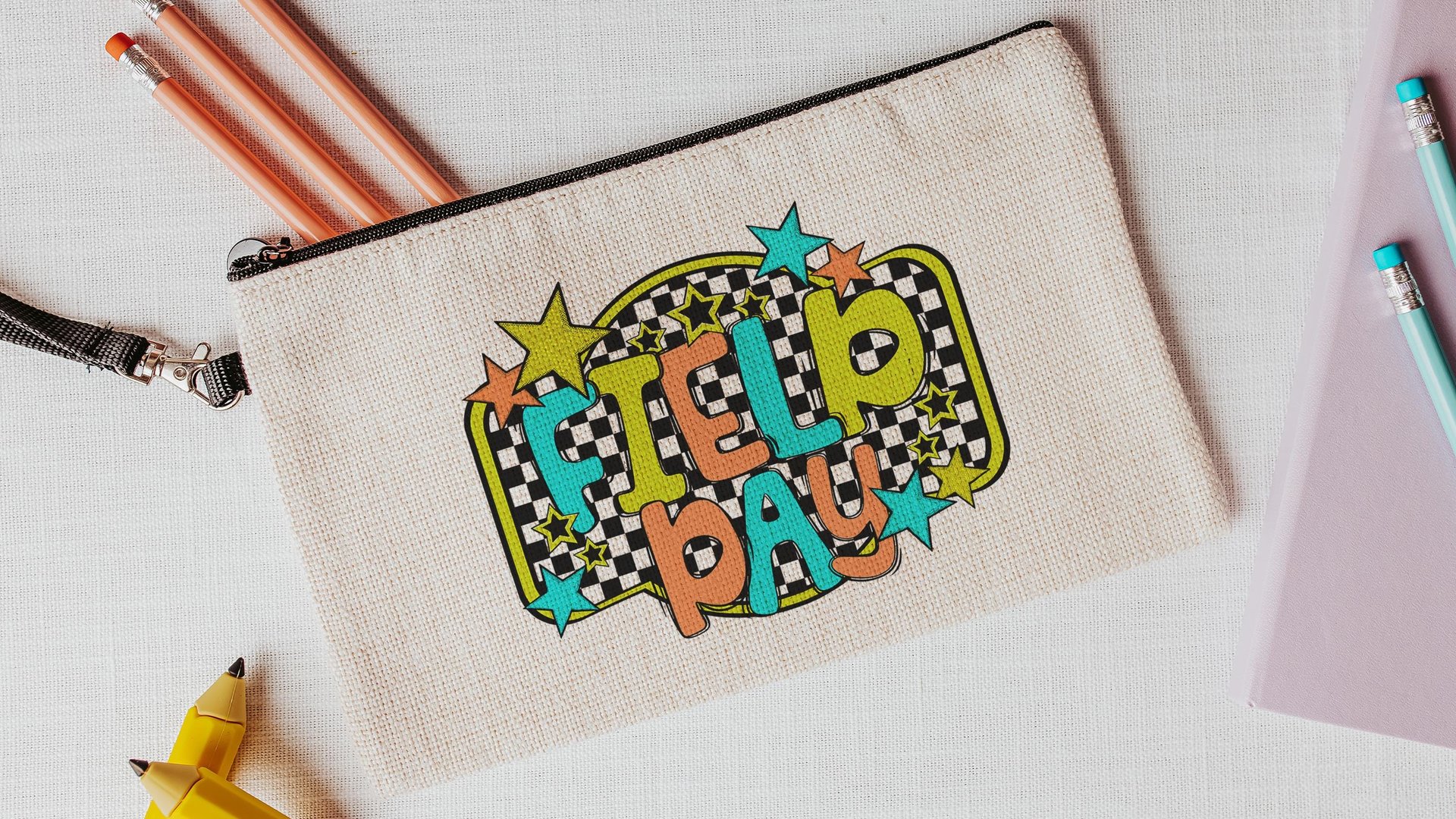 Field day pencil case for kids, school supplies for girls, first day of school gift for students, pencil pouches with zipper, 1st grade gift