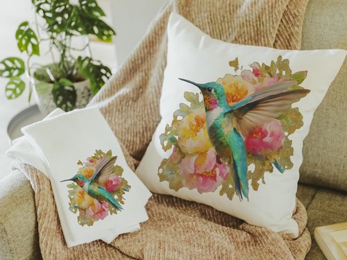 Watercolor Hummingbird Throw Pillow