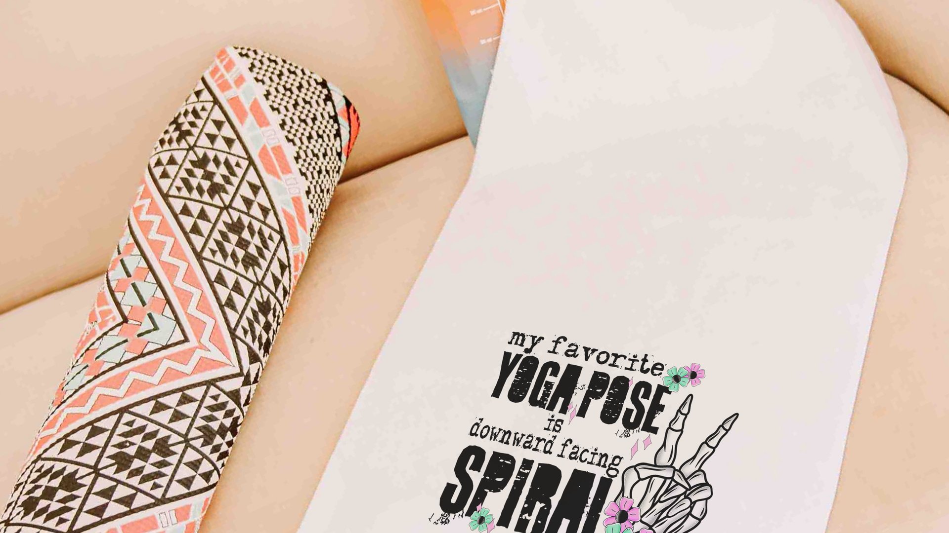 downward spiral funny yoga towels with grommet, snarky humor hot yoga gifts for women, gym bag accessories, workout gifts for her, yogi girl