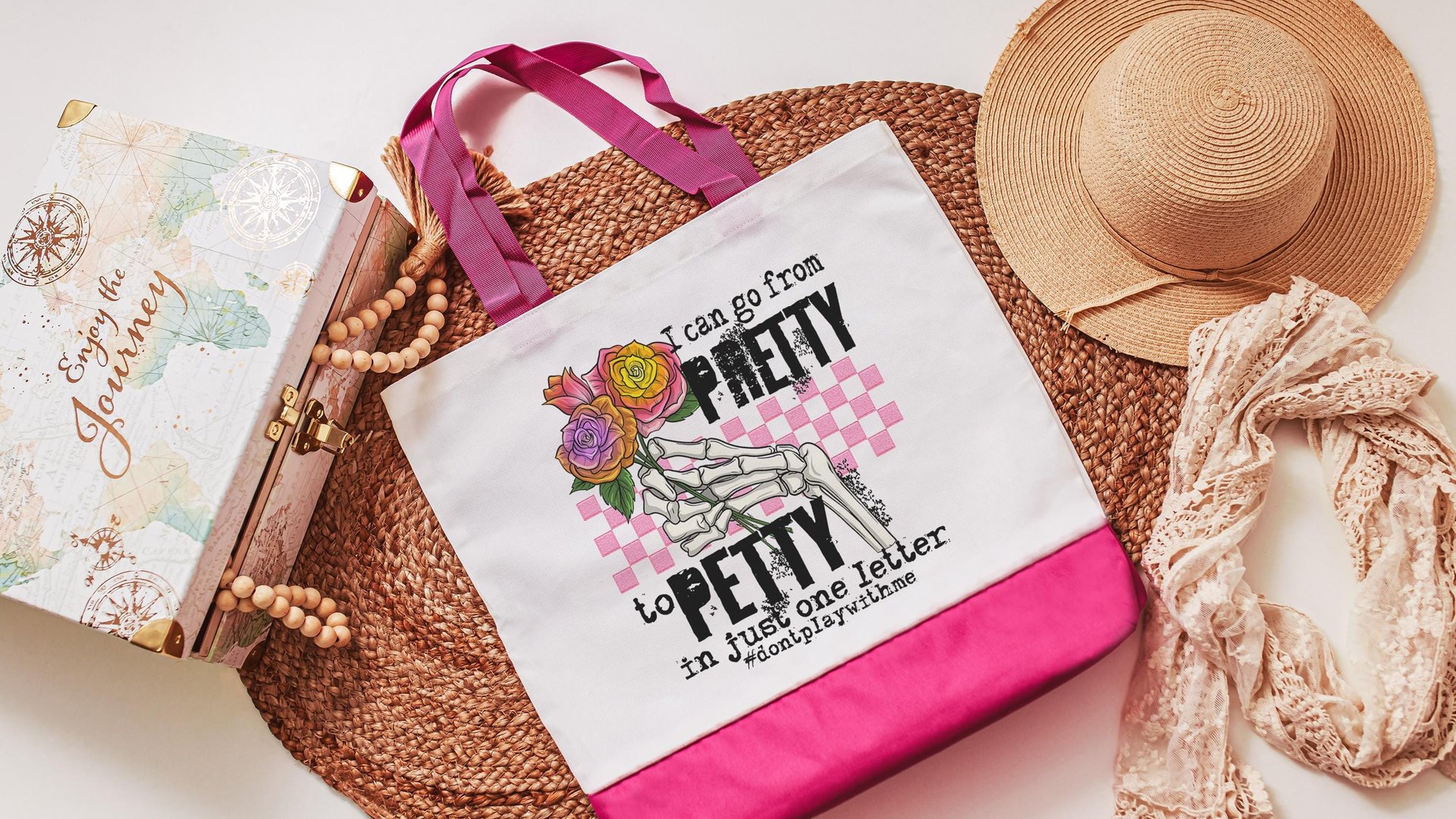 pretty to petty funny tote bag unique gifts for sisters, don't play with me sarcastic gifts for coworkers, trendy tote bags for women, best