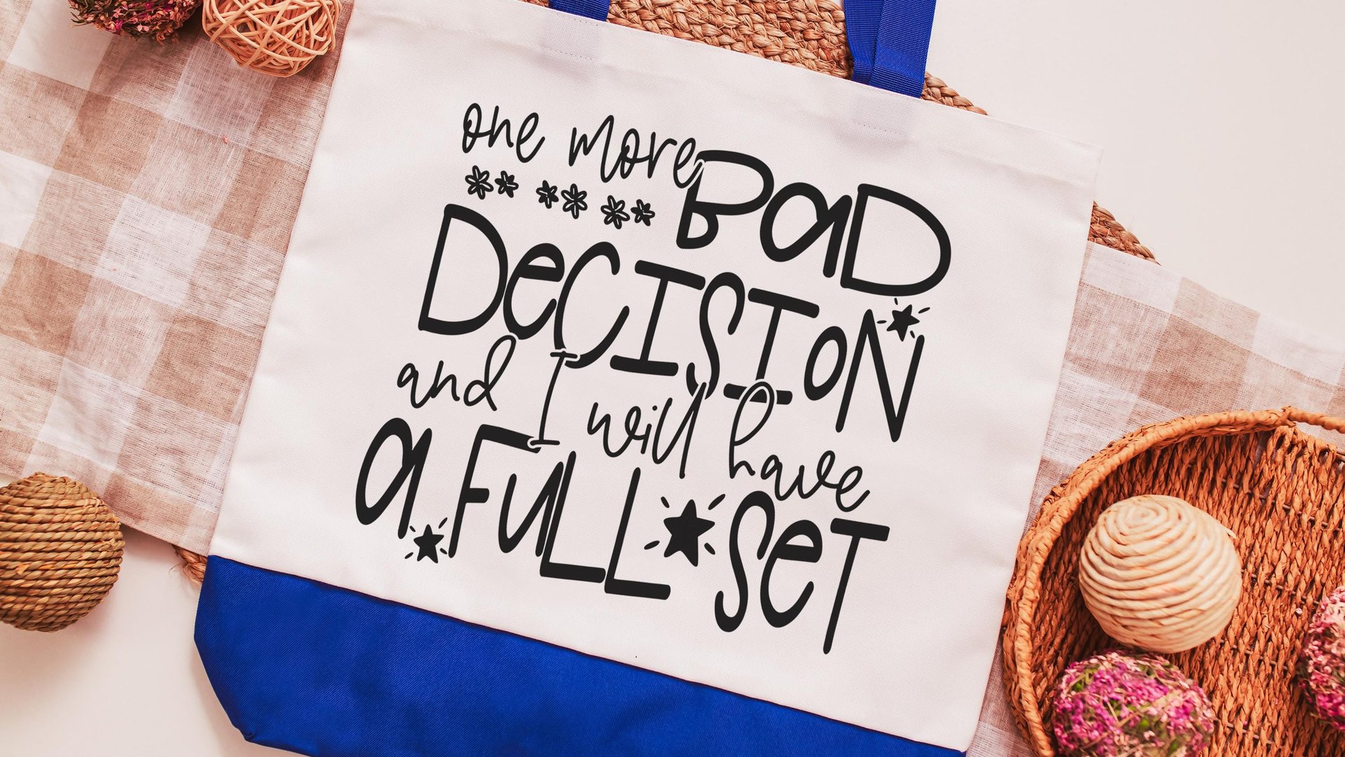 bad decisions quote funny tote bag divorce gift for her, bad decisions make good stories girls trip totes 2026, snarky gifts, reusable