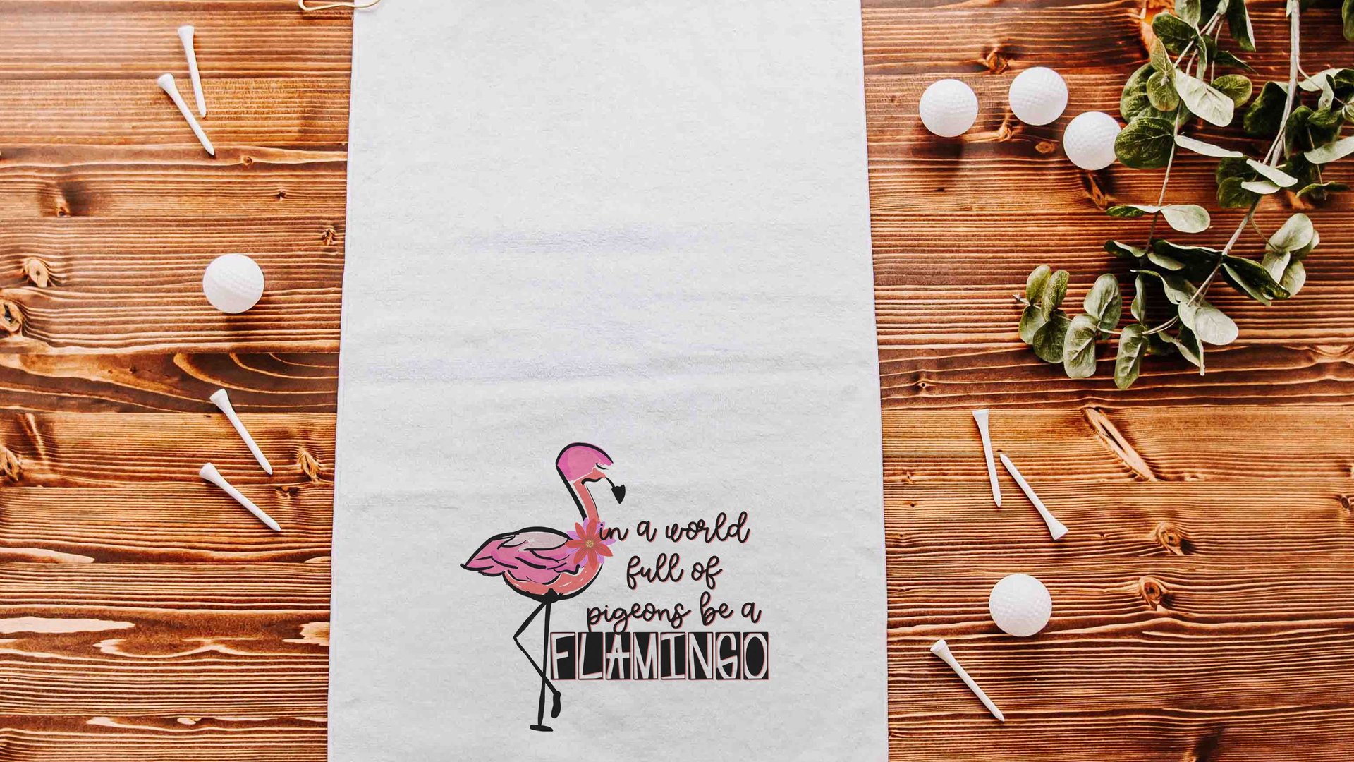 be a flamingo inspirational golf towels with grommet, cute golf bag accessories for women, funny golf gifts for ladies, flamingo gifts for