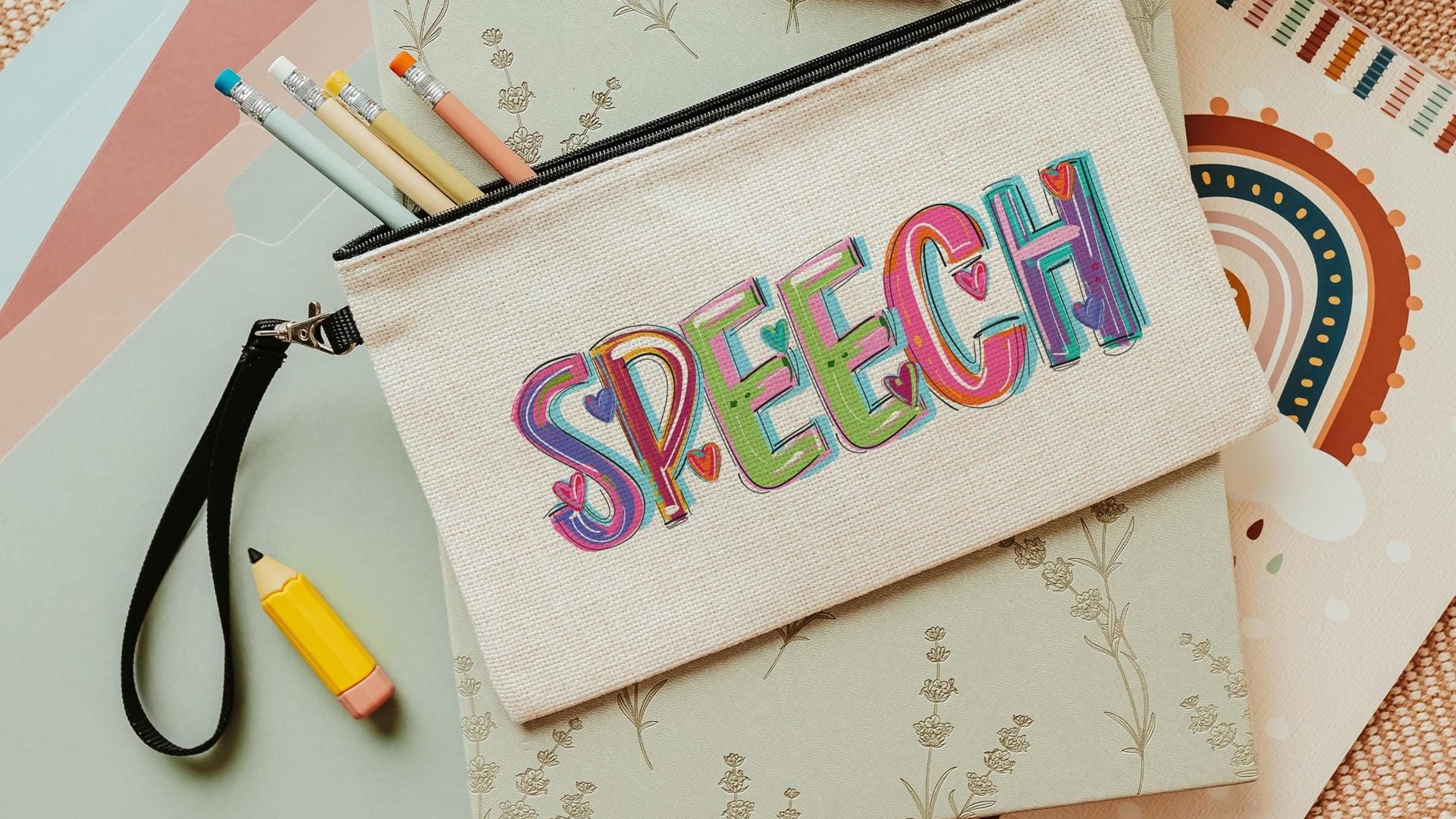 speech therapist pencil pouch makeup bags for women, speech teacher gifts for coworkers, SLP gifts from student, speech language pathologist