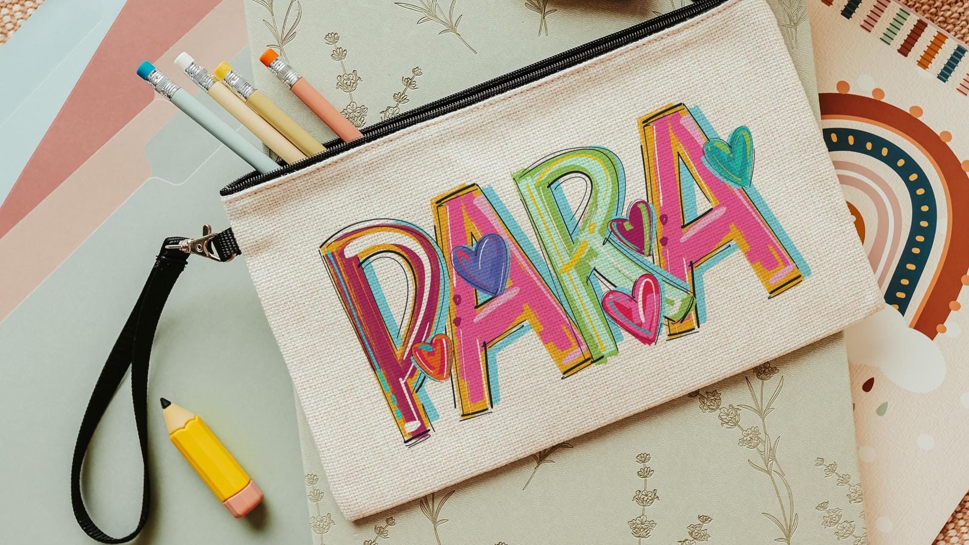 back to school pencil pouch makeup bags for women, paraprofessional gift, parapro zipper pouch for backpack, para appreciation gift, first