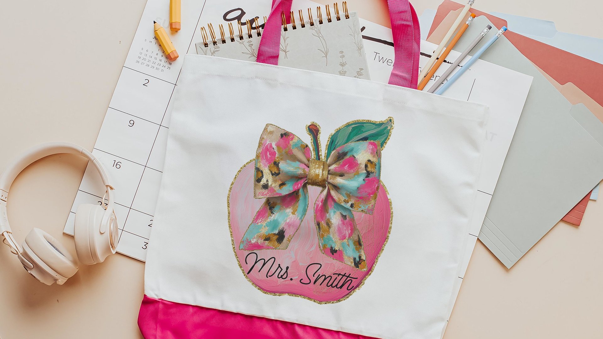 personalized watercolor apple tote bag for her, apple for teacher appreciation gifts for women, end of year gifts summer totes for teachers