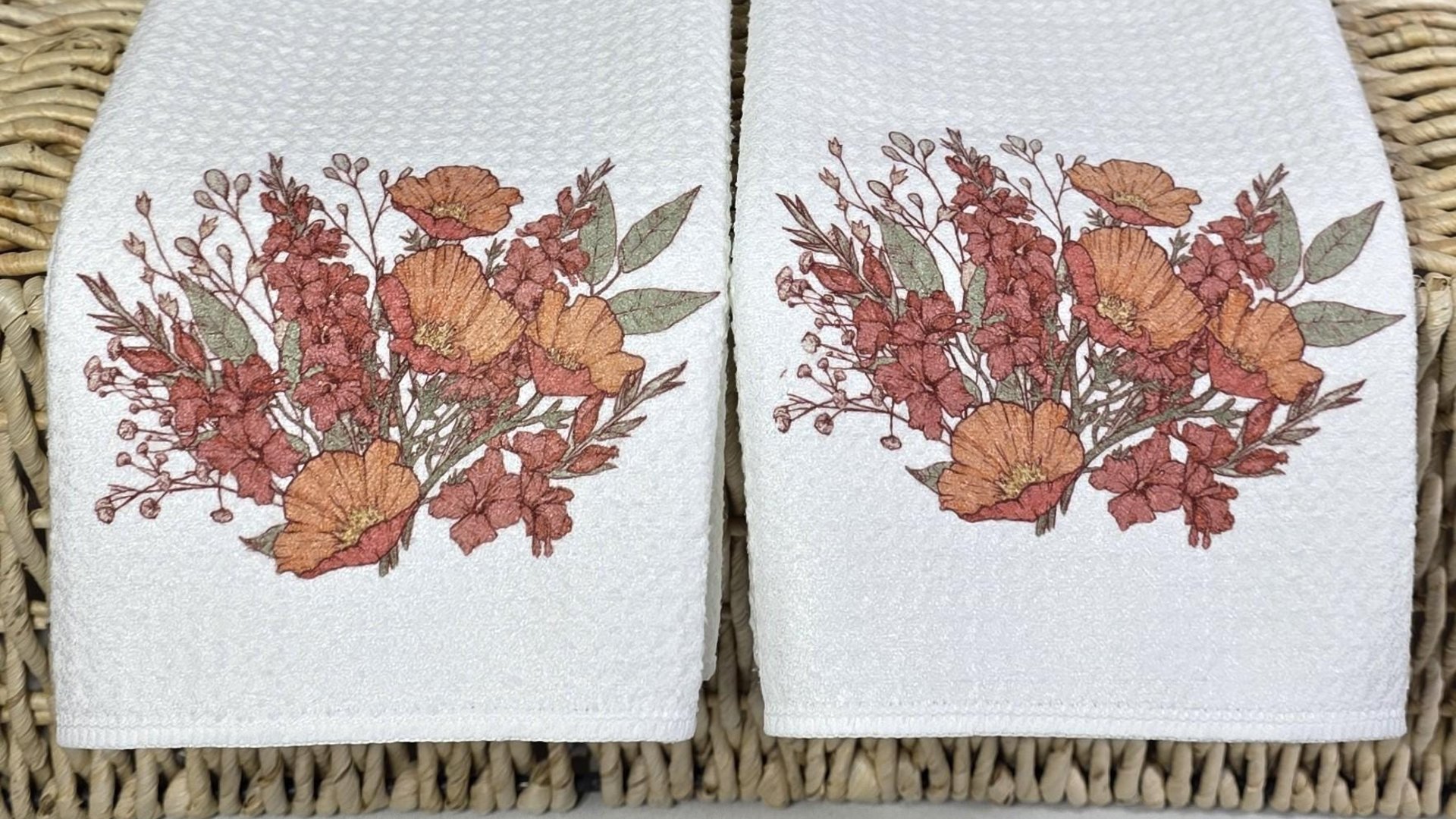 August red poppy & gladiolus flower towel
