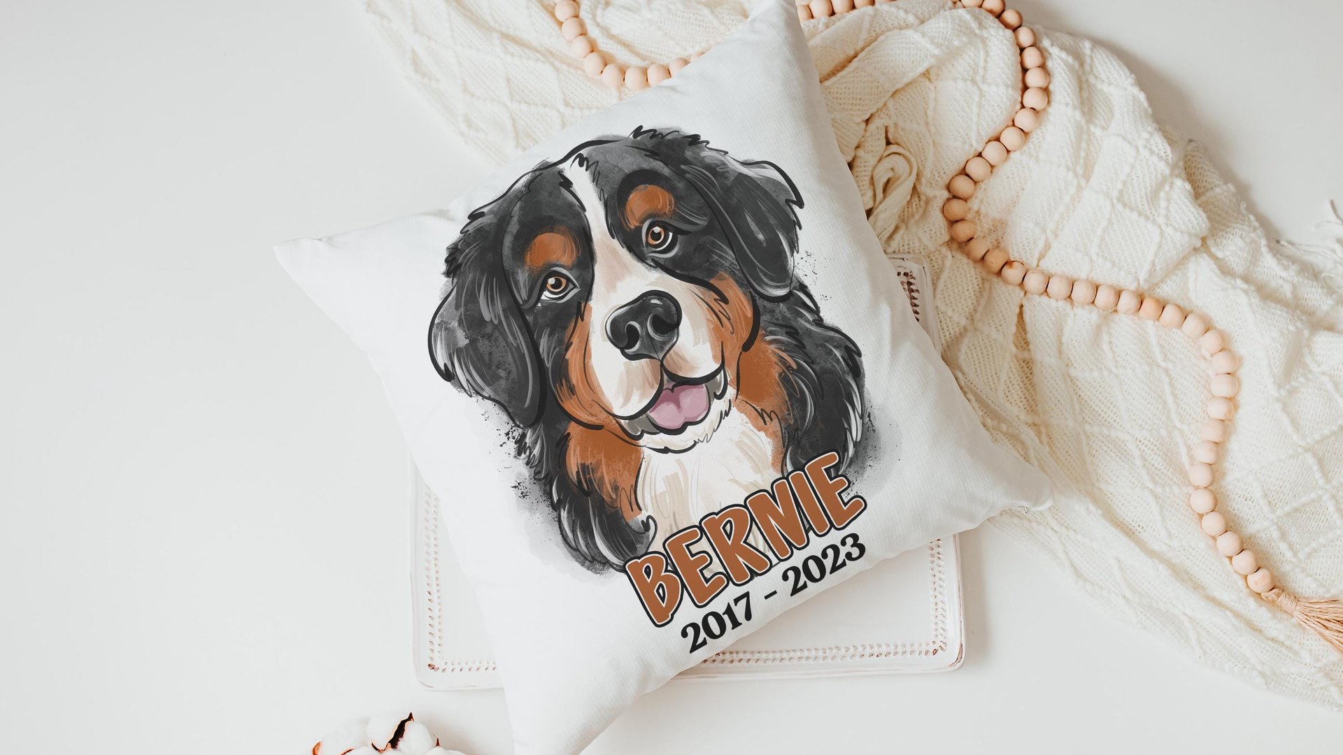 personalized Bernese mountain dog throw pillow cover 18 x 18, loss of dog memorial gift, remembrance dog pillow with name Berner mom and dad