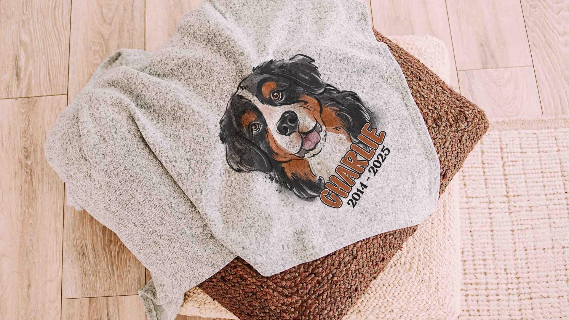 bernese mountain dog blanket personalized in memory of dog blanket for dog lovers, dog sympathy gift with name, loss of dog memorial gift