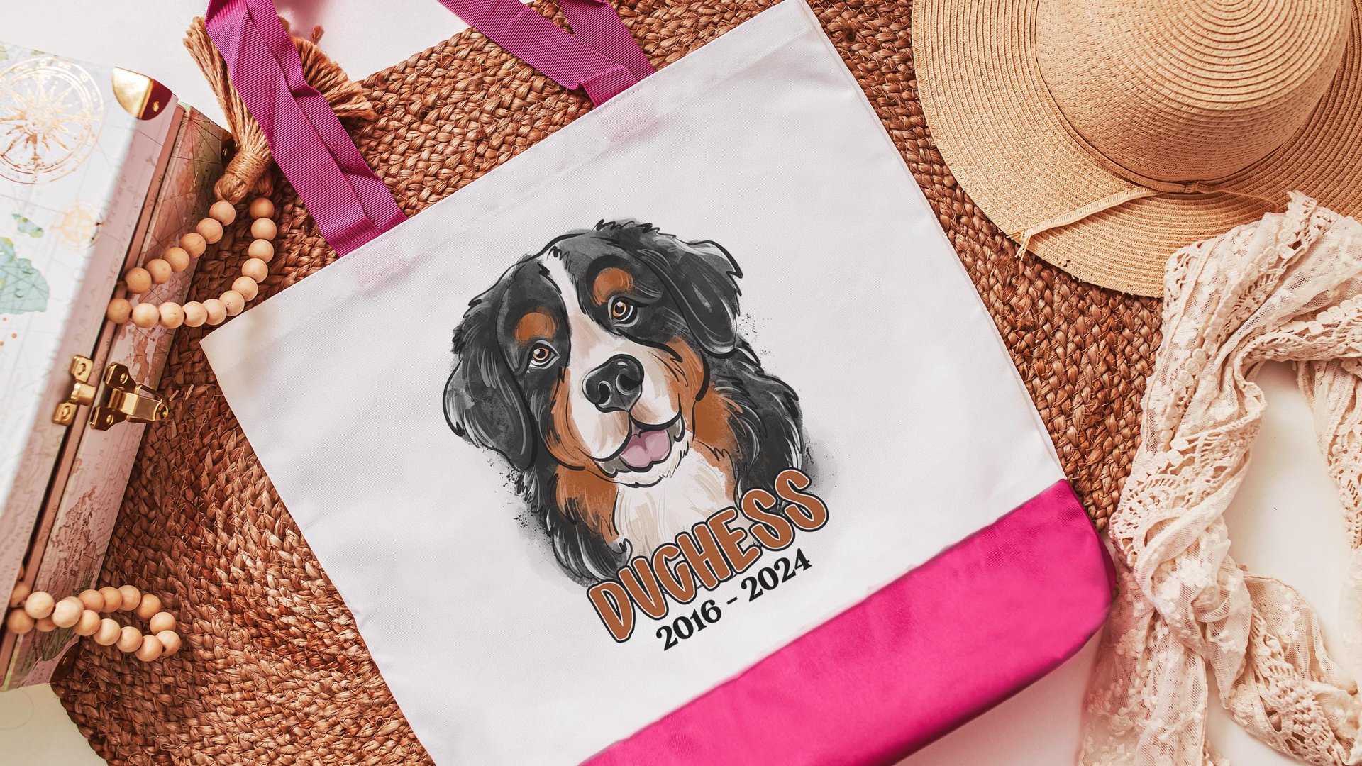 personalized Bernese Mountain dog tote bag with name, Berner mom dog memorial gift for women, remembrance gift for dog lover Christmas gifts