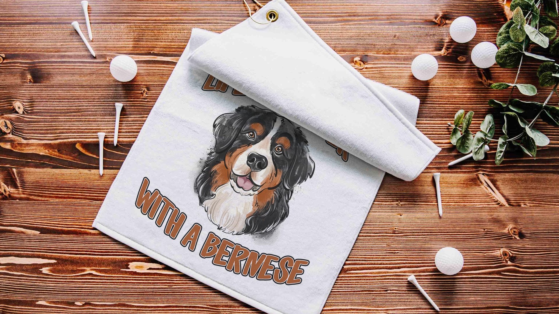 life is better with dogs golf towel Christmas gifts for golfers, golf stocking stuffers, Bernese mountain dog gift for him, golf bag towel