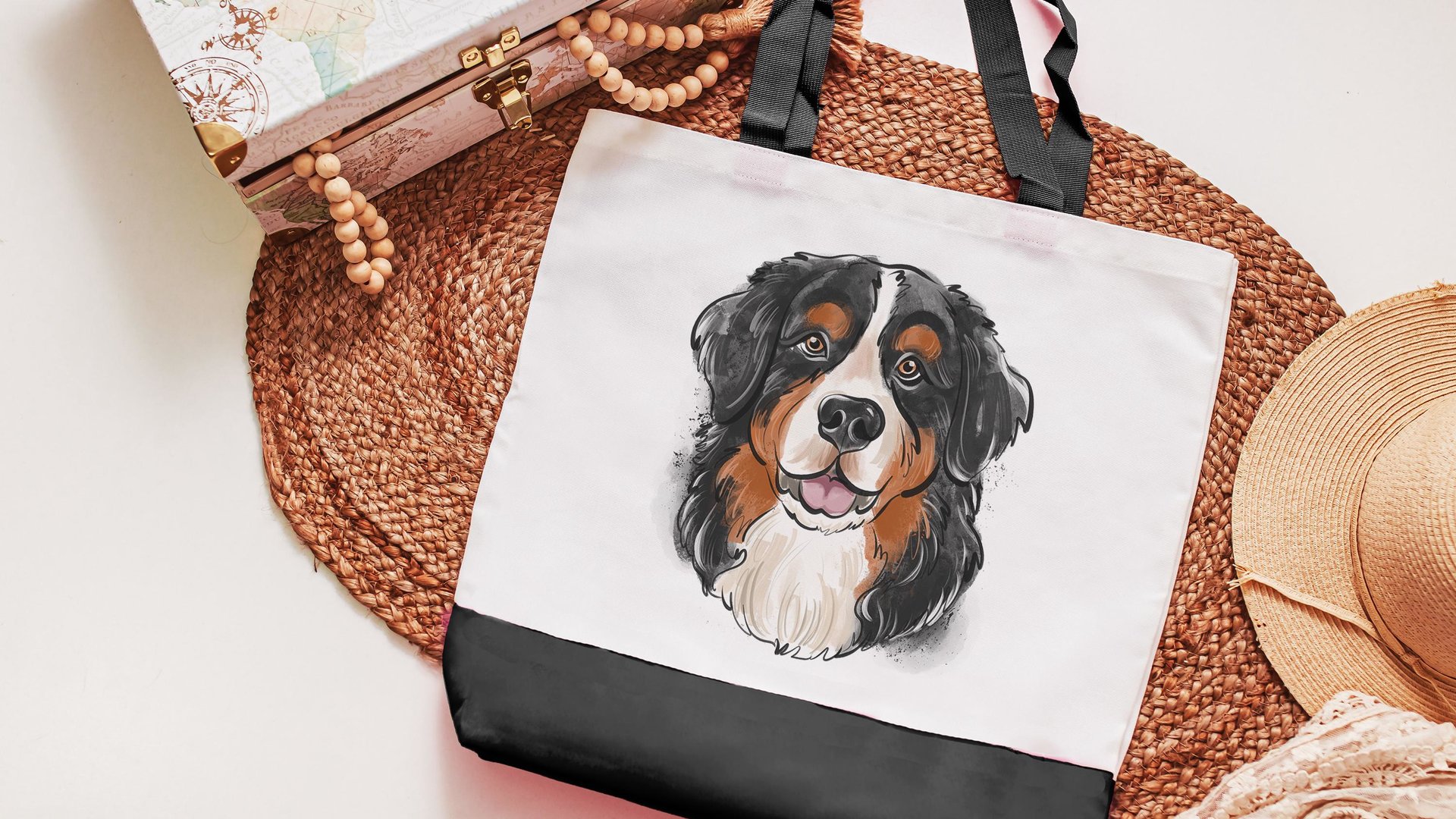 bernese mountain dog tote bag for dog lover, berner mama dog walking bag for women, cute dog gifts beach bag for friends, dog mom tote bag