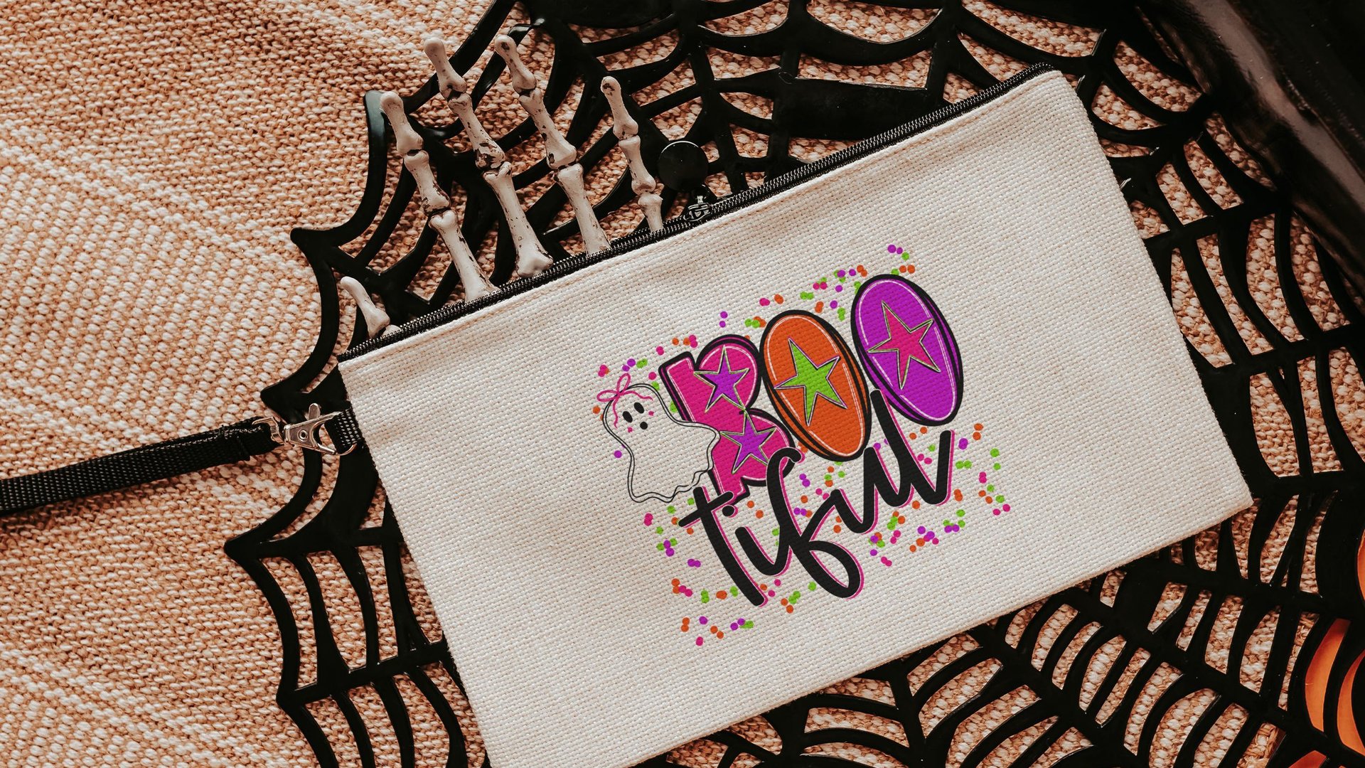 boo tiful trick or treat bag for girls, neon Halloween tote bag for teachers, boo basket stuffers for teenage girls, cute ghost makeup bag