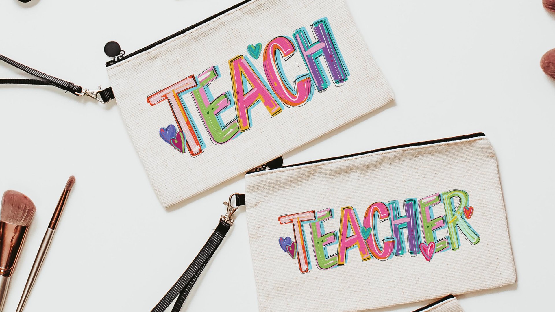 cute teacher wristlet bag with strap, 2026 teacher appreciation gift for women, end of year teacher gift from coworker, teach pencil pouch