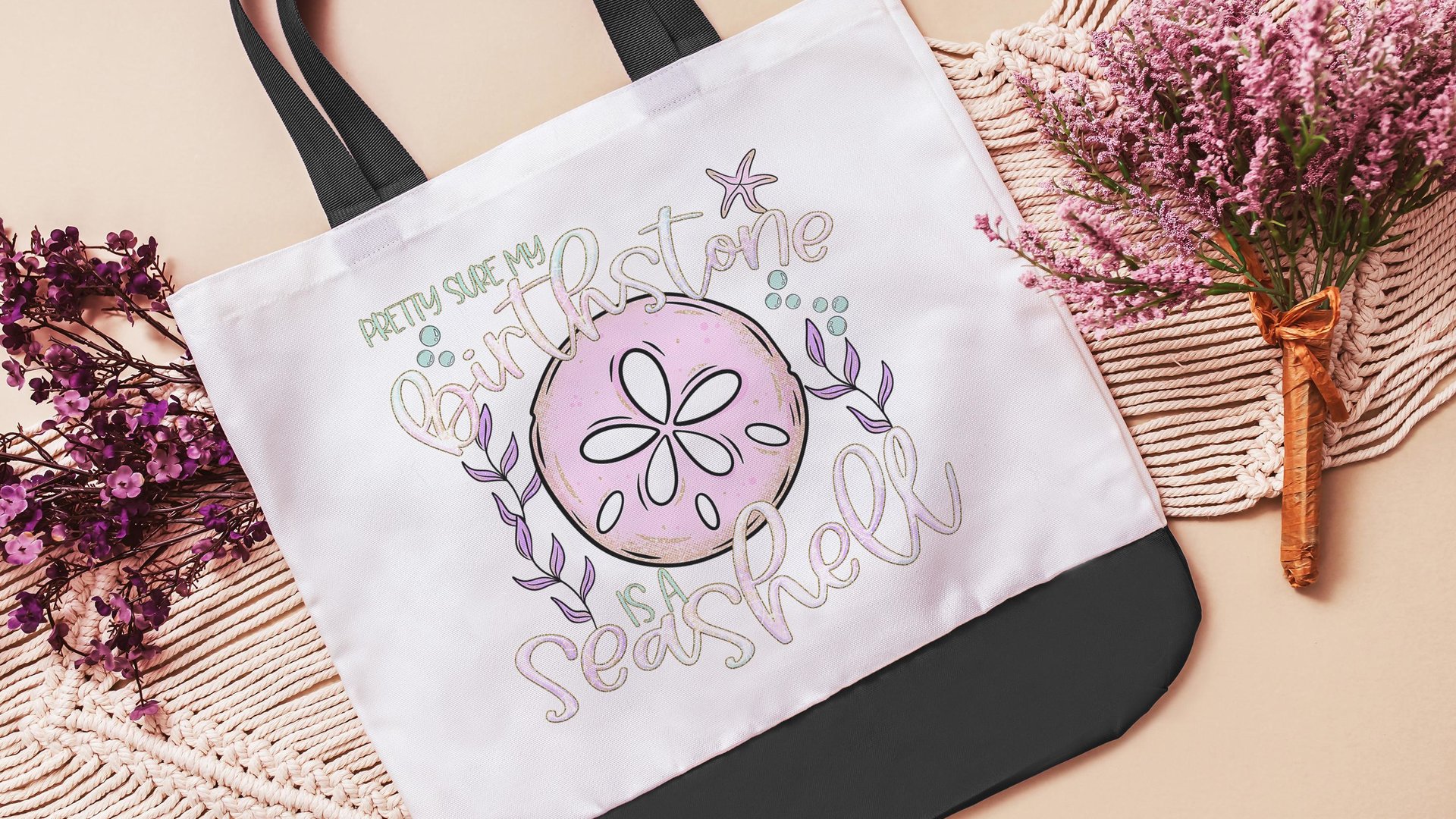 pretty sure my birthstone is a seashell sand dollar tote bag for women, funny beach bags girls trip gifts, coastal gifts for college girls