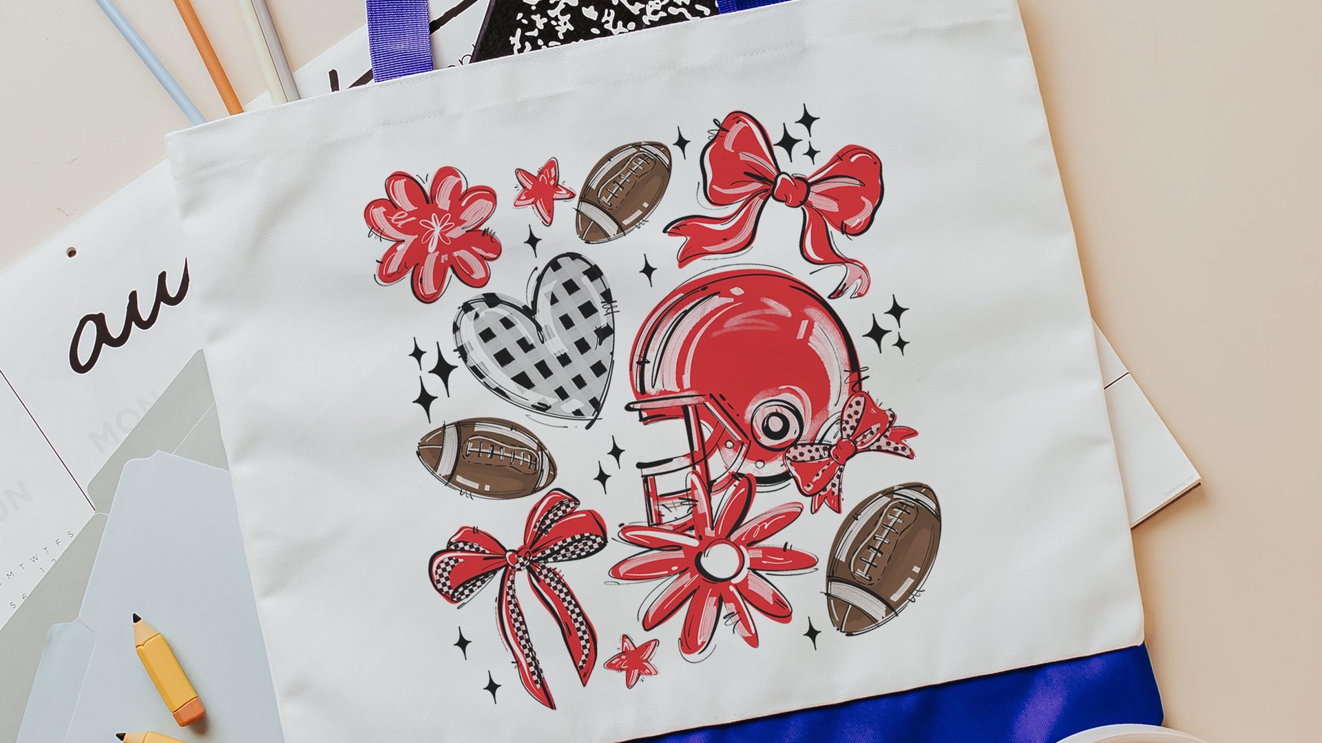 football coquette tote bag for college, gold school spirit items, high school football game day gifts, powderpuff football tote for games