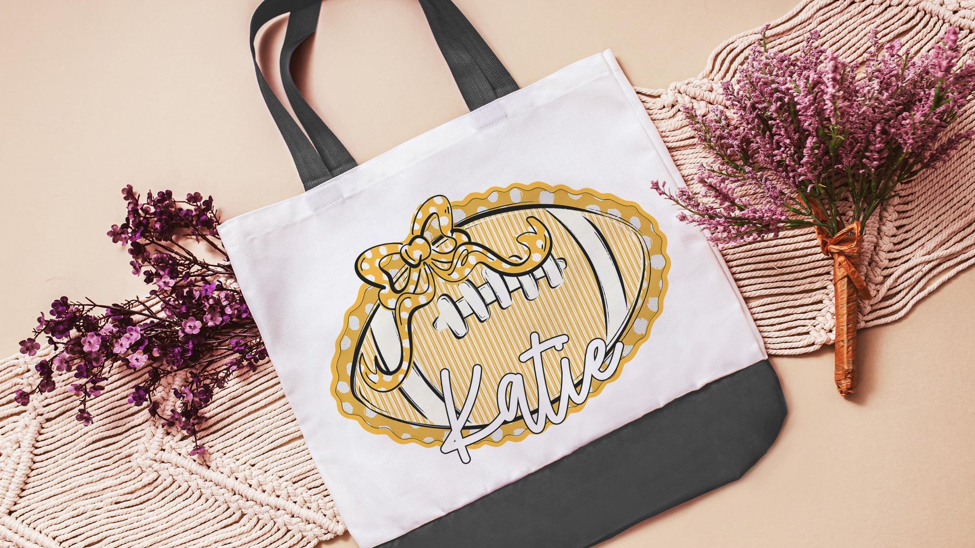 personalized powderpuff football coquette tote bag for teenage girls, football mom gifts, red school spirit accessories for teachers, cheer