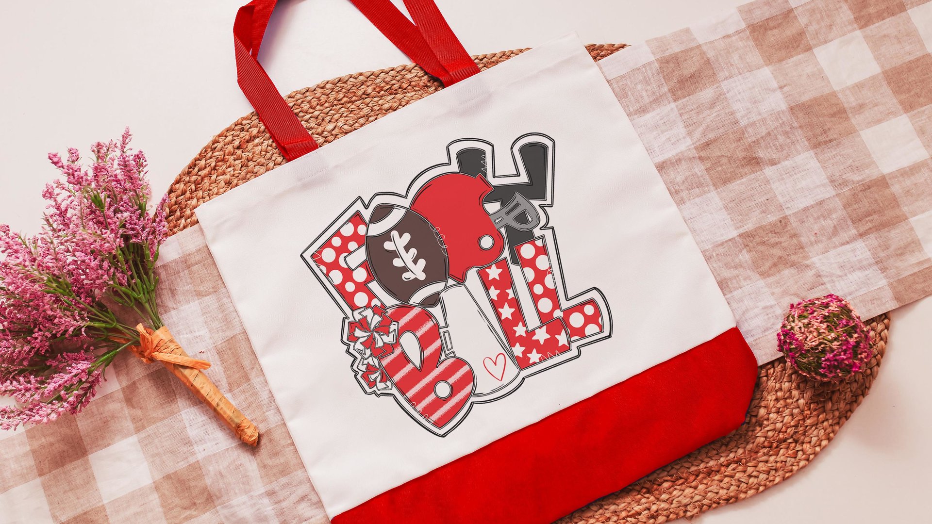 cute football tote bag for football mom, orange school spirit accessories for teachers, cheerleader bag for teenage girls, tailgate gear
