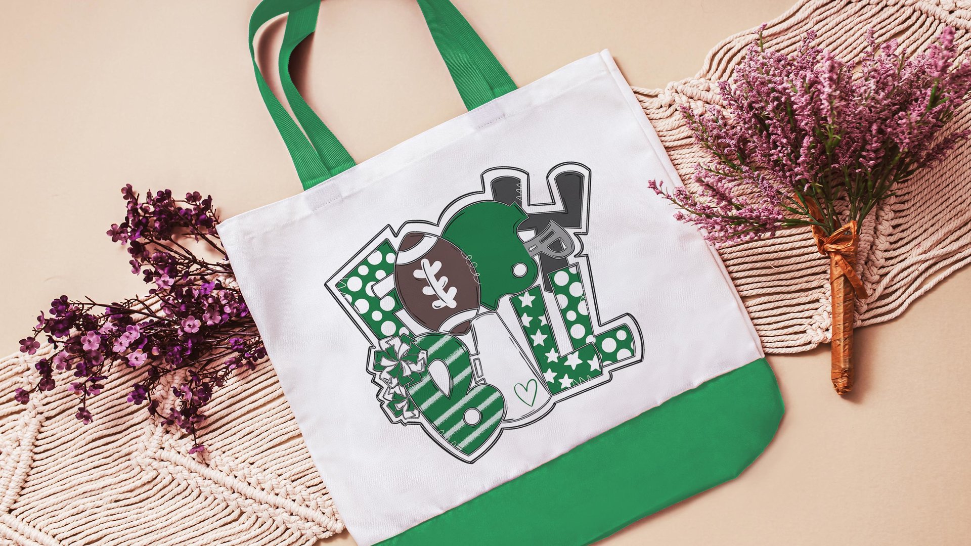 Gold football cheer tote bags