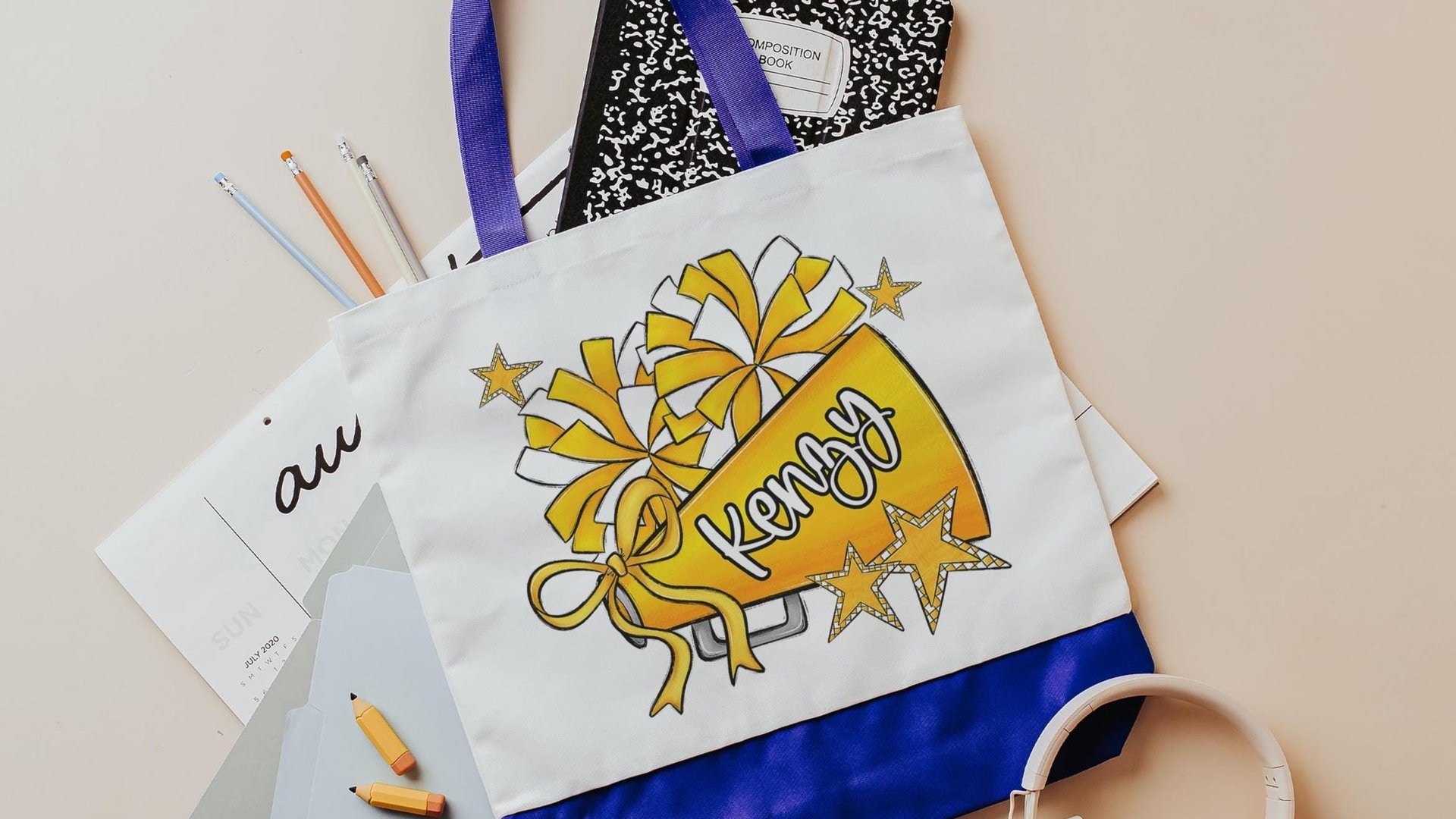 personalized gold pom pom cheer tote bag with name, 2026 high school graduation gifts for granddaughter, senior night cheer gifts for girls