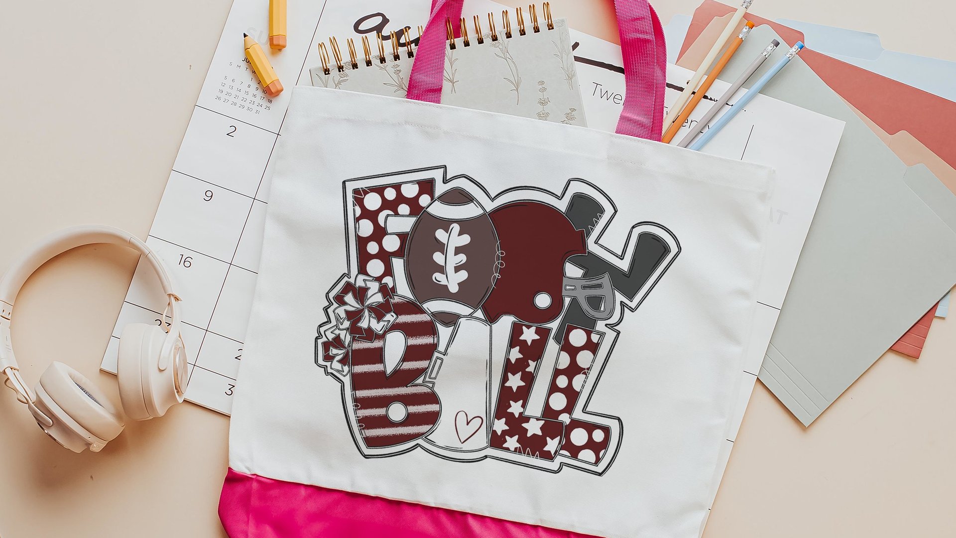 cute football tote bag for football mom, orange school spirit accessories for teachers, cheerleader bag for teenage girls, tailgate gear