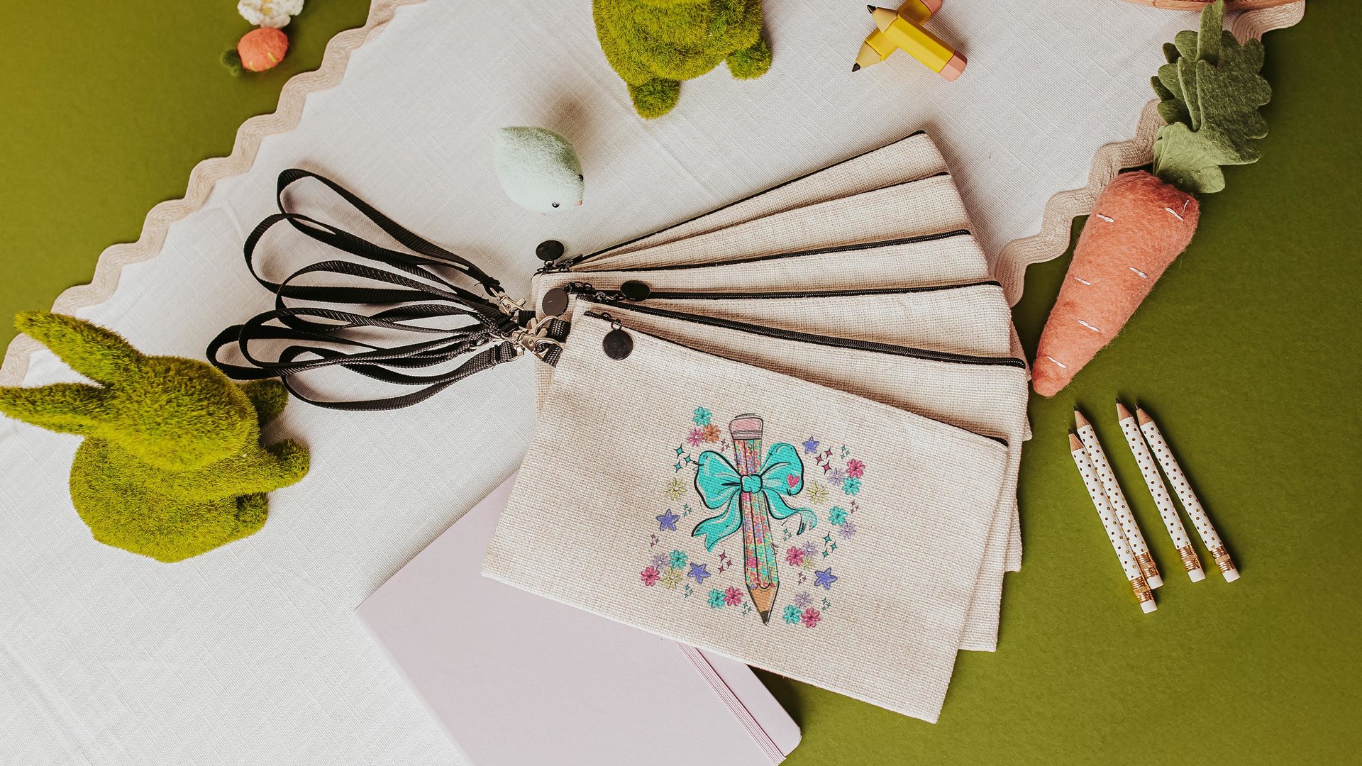 colorful pencil pouch with zipper, school supplies for girls, turquoise coquette bow pencil bag for tweens, back to school gifts for kids