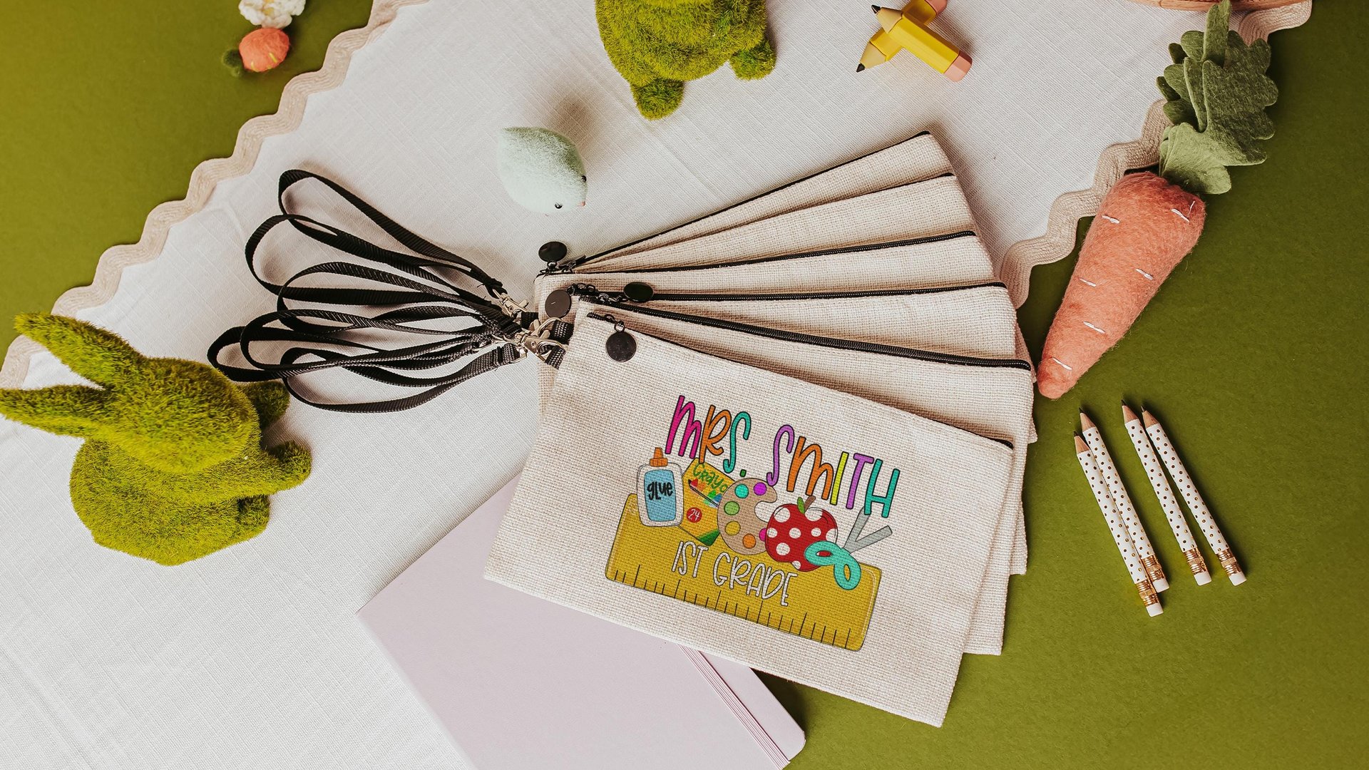 personalized pencil pouch for teachers, school supplies, cute pencil bag for purse, back to school gifts for coworkers, first grade teacher