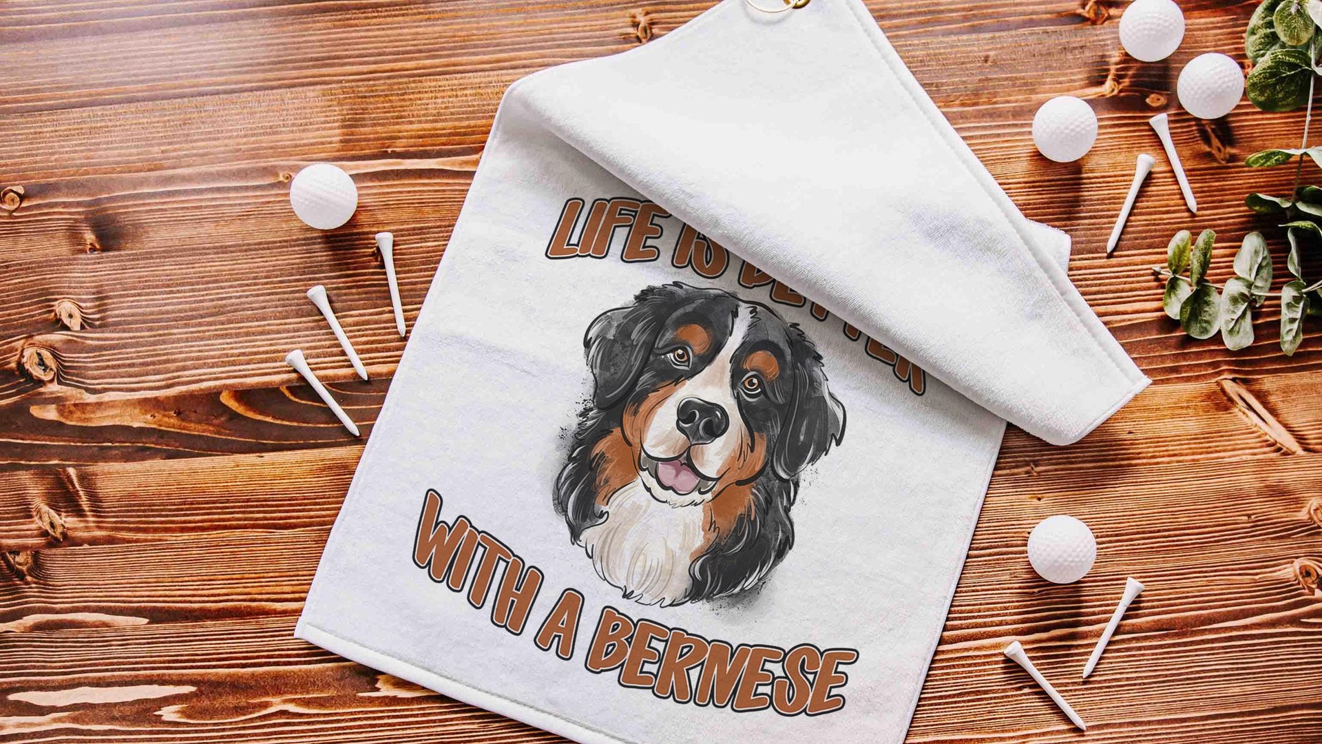 life is better with dogs golf towel Christmas gifts for golfers, golf stocking stuffers, Bernese mountain dog gift for him, golf bag towel