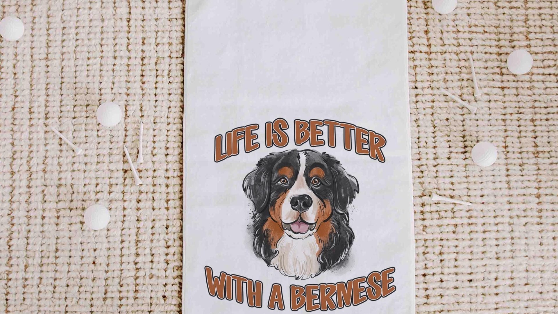 life is better with dogs golf towel Christmas gifts for golfers, golf stocking stuffers, Bernese mountain dog gift for him, golf bag towel
