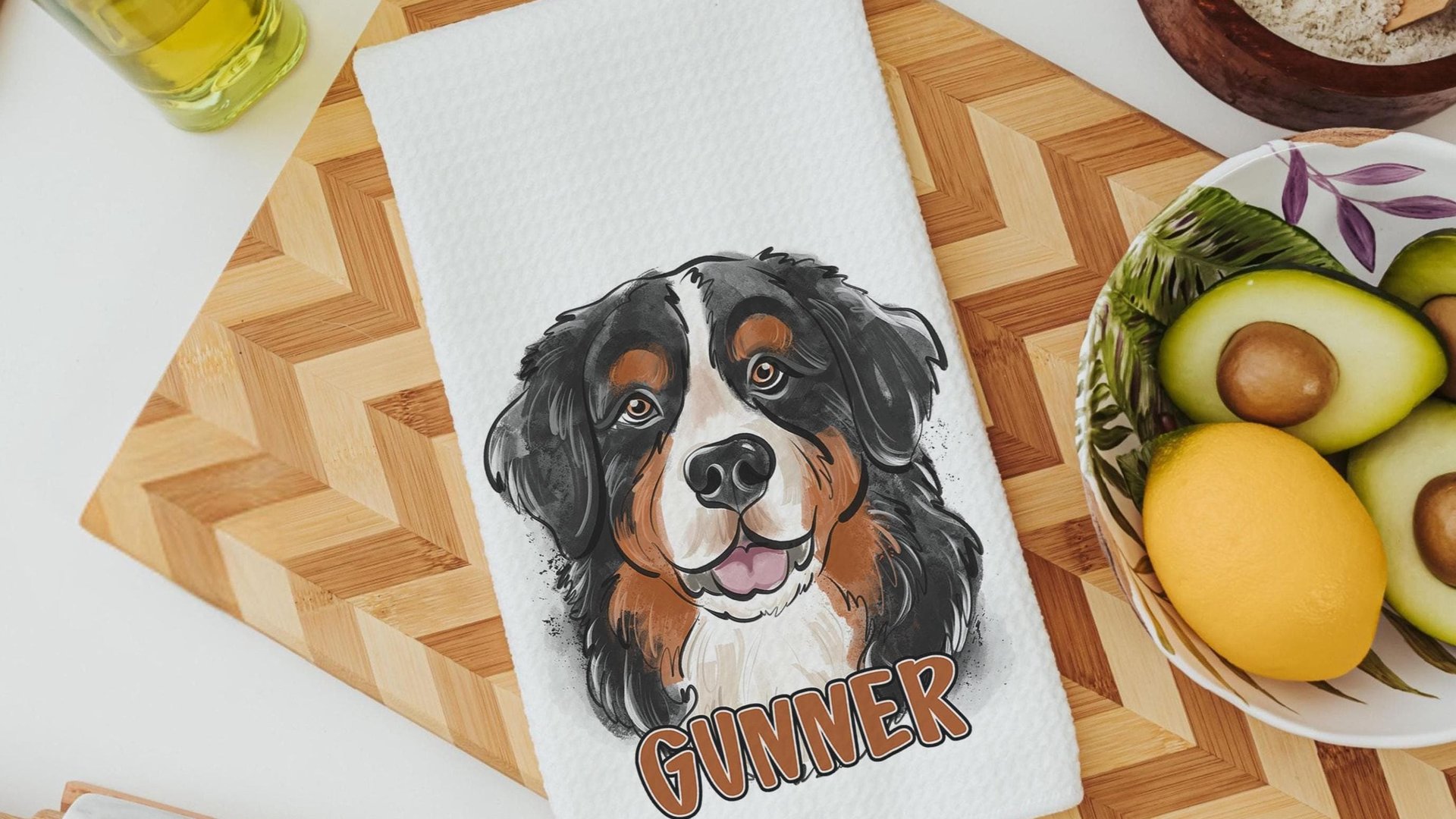 personalized bernese mountain dog kitchen towel dog lover gifts for women, bernese mountain dog gifts for her, berner mama bathroom decor