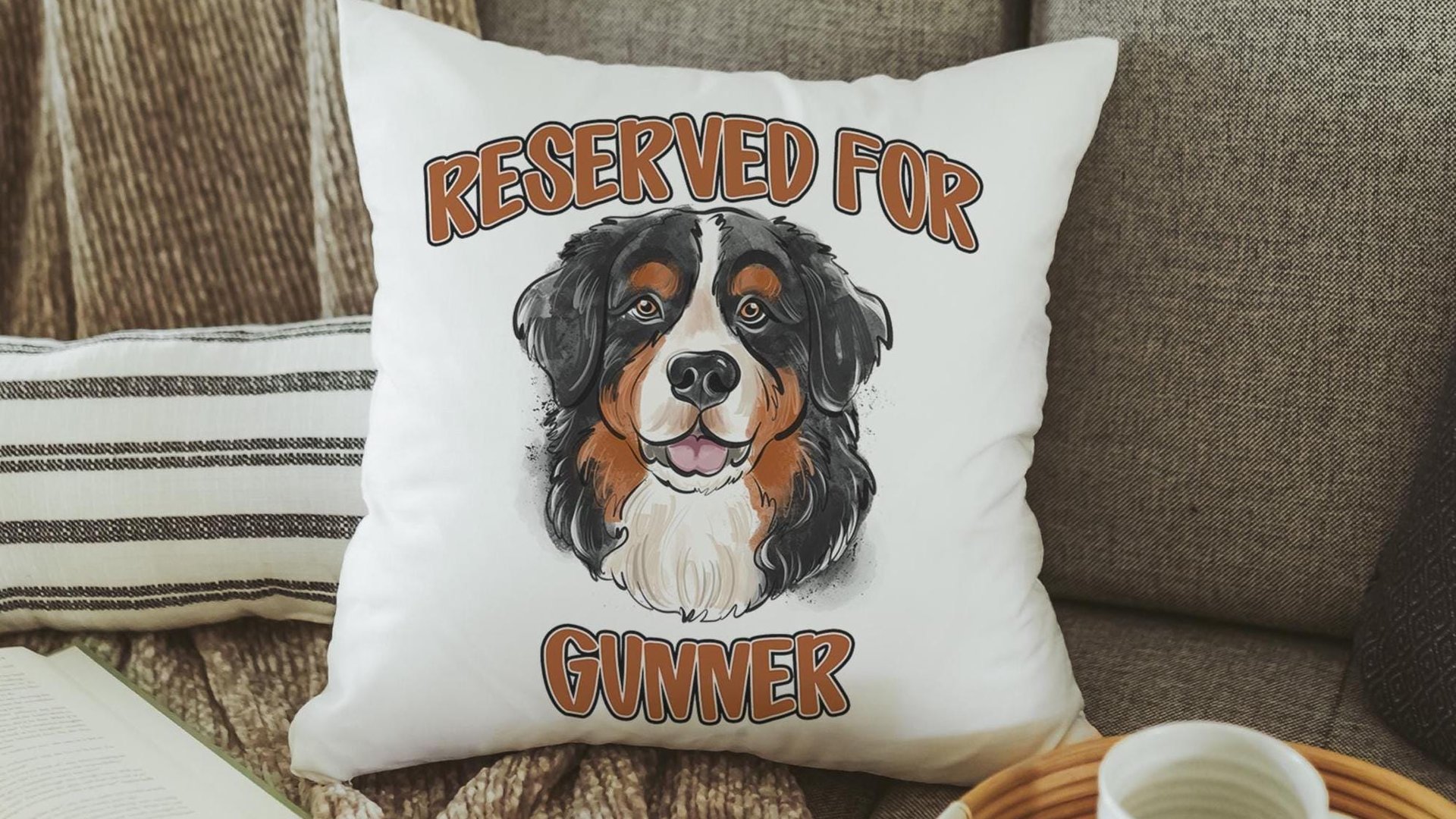 personalized reserved for dog pillow for couch, Bernese mountain dog throw pillow with name, Bernese mountain dog gifts for her, Berner mom