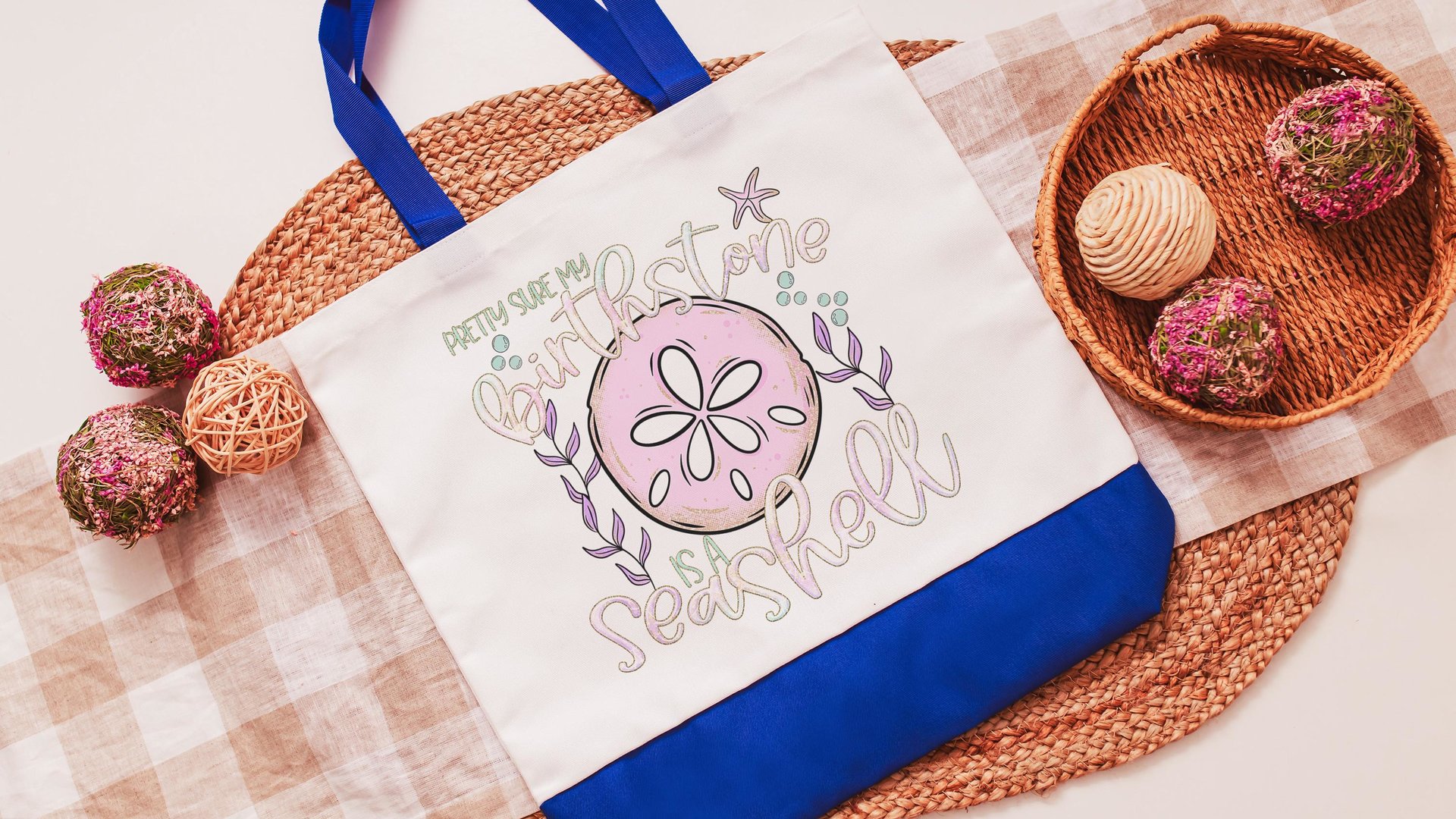 pretty sure my birthstone is a seashell sand dollar tote bag for women, funny beach bags girls trip gifts, coastal gifts for college girls