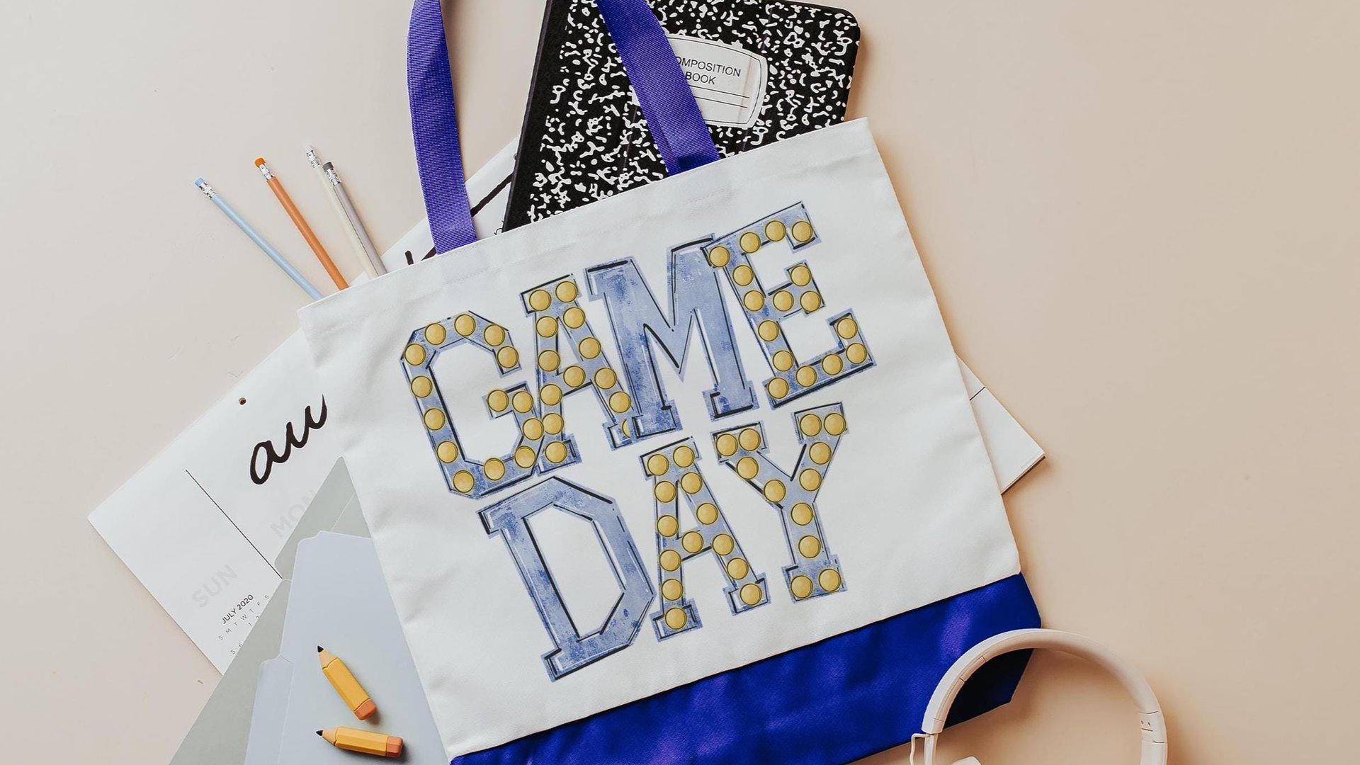 Green school spirit game day tote bag