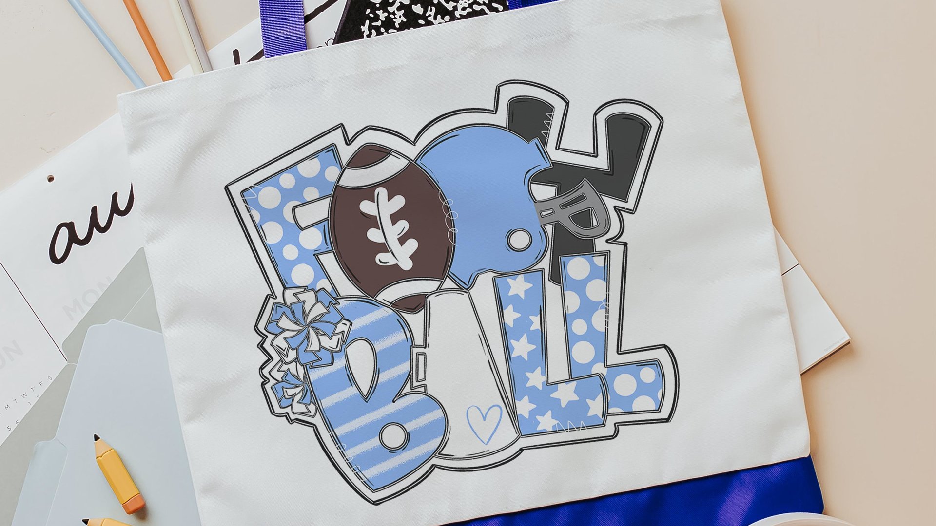 Carolina blue football tote bag