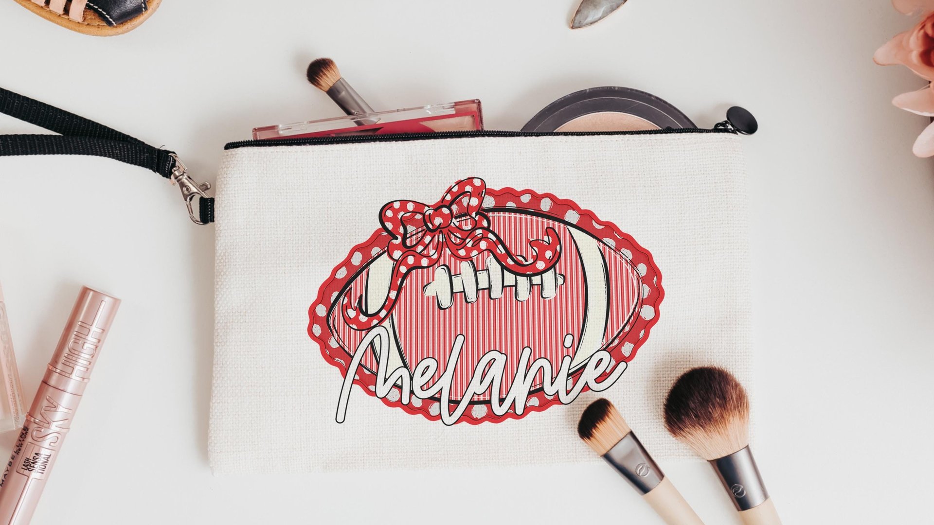 personalized cheer makeup bag for teens, gold school spirit items, stocking stuffers for teenage girls Christmas gifts for cheerleaders