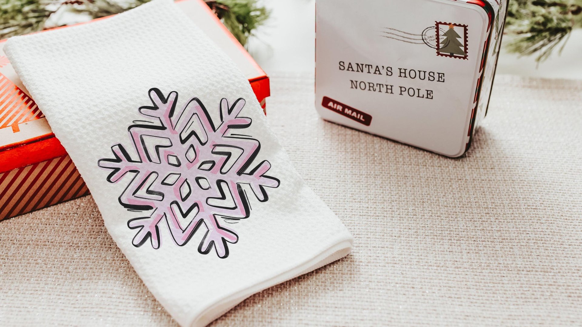 cute snowman throw pillow covers 18x18, pale pink snowflake kitchen towels, girly Christmas gifts for adult daughter, aqua Christmas decor