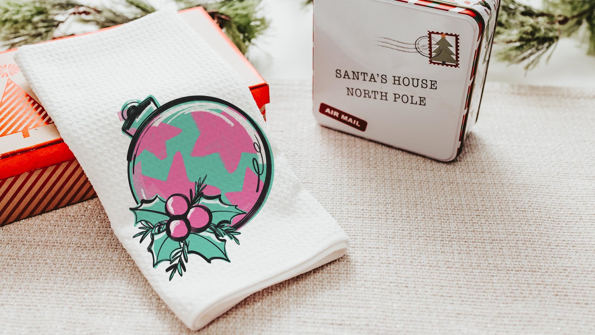 ho ho ho turquoise Christmas throw pillow covers 18x18, bright pink Christmas kitchen towels, girly Christmas gifts for adult daughter, best