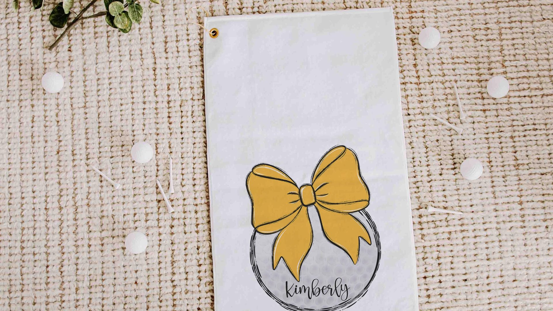 personalized yellow school spirit golf coquette golf towel with name, golf Christmas gifts for golfers, high school girls golf team gifts