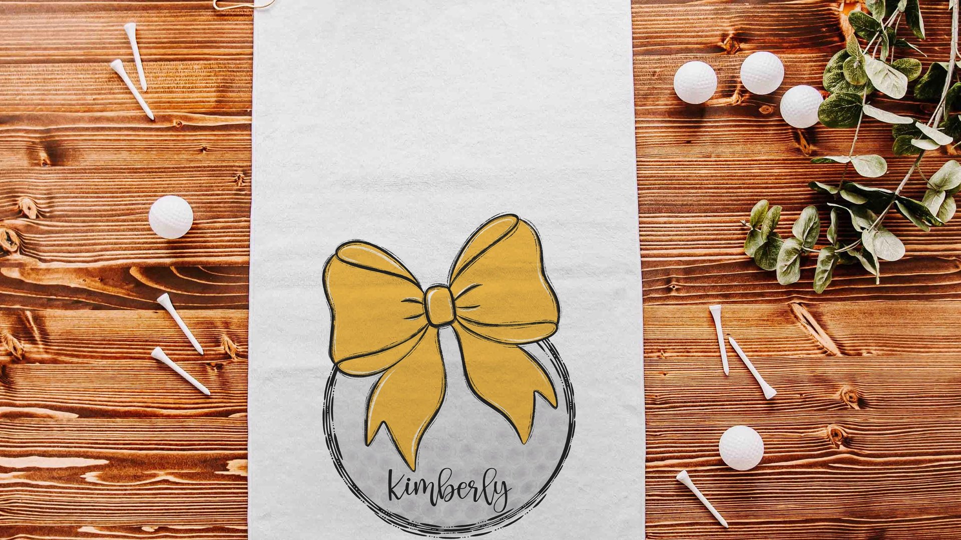 personalized yellow school spirit golf coquette golf towel with name, golf Christmas gifts for golfers, high school girls golf team gifts
