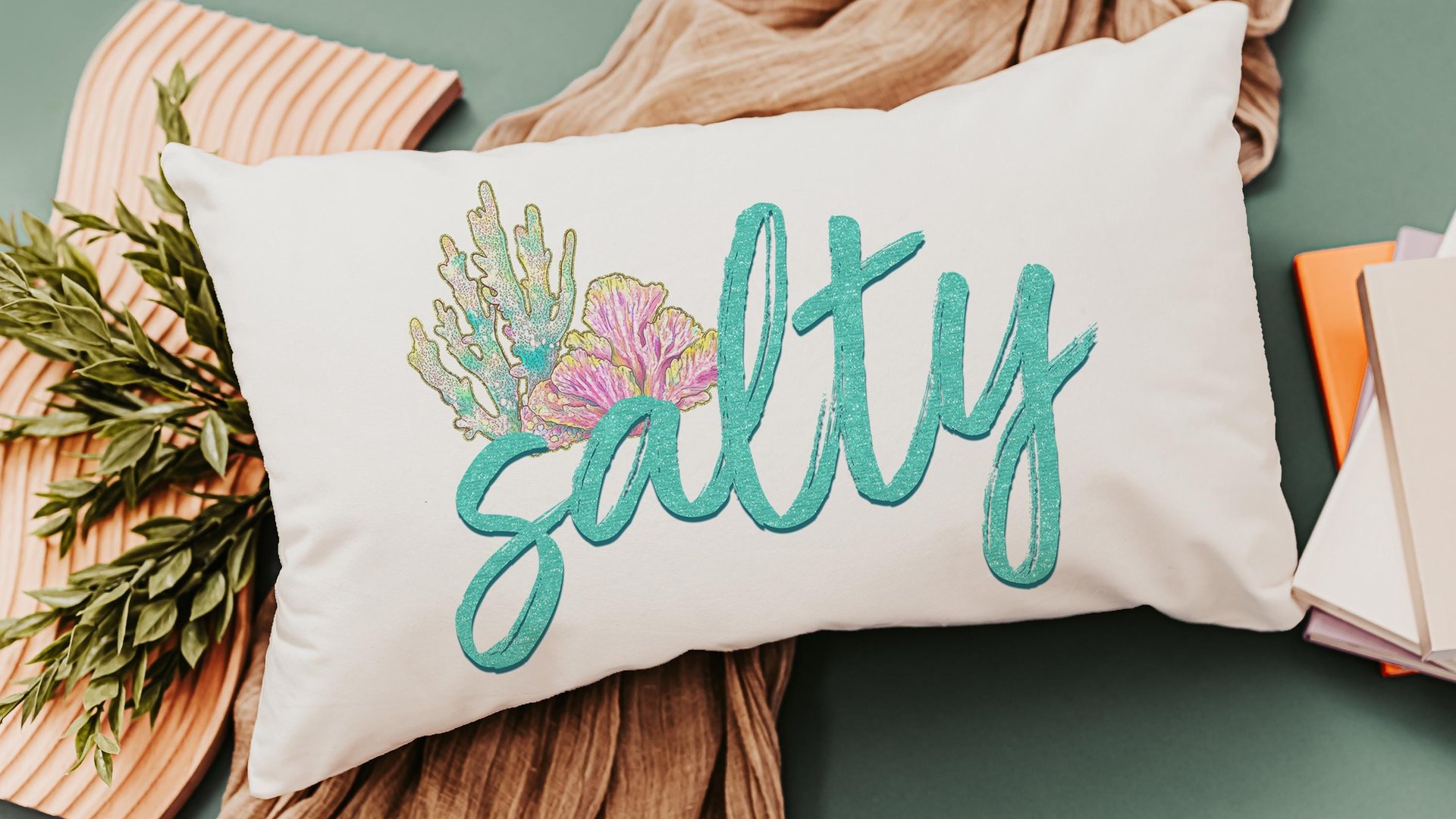 salty beach lumbar throw pillows for couch, mermaid vibes decorative pillows for girls, coastal housewarming gifts for daughter, funny gifts