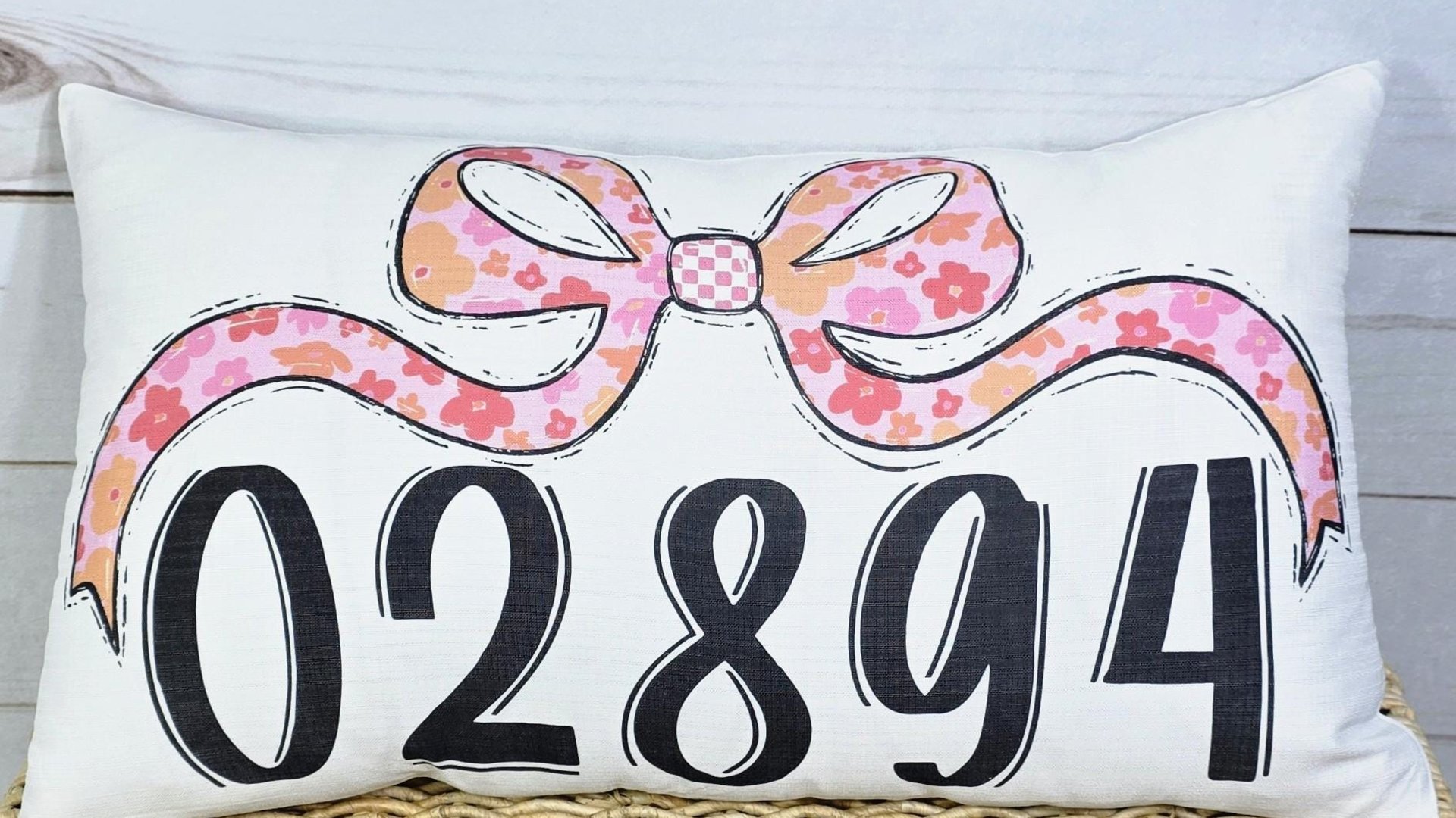 personalized college decor pink floral coquette throw pillow for dorm, college gifts for her, custom zip code pillow, college apartment girl