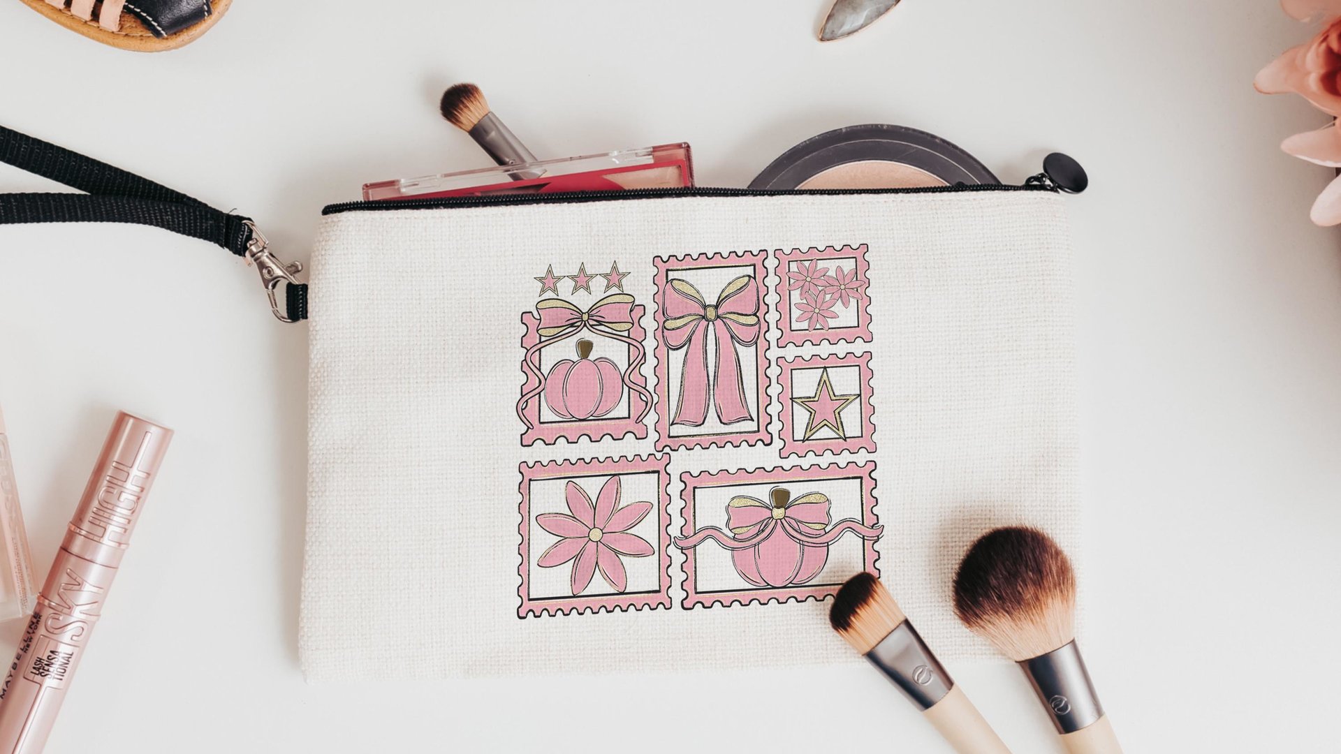 breast cancer awareness pink October tote bag for women, Halloween coquette trick or treat bags for girls, pink pumpkin makeup bags best