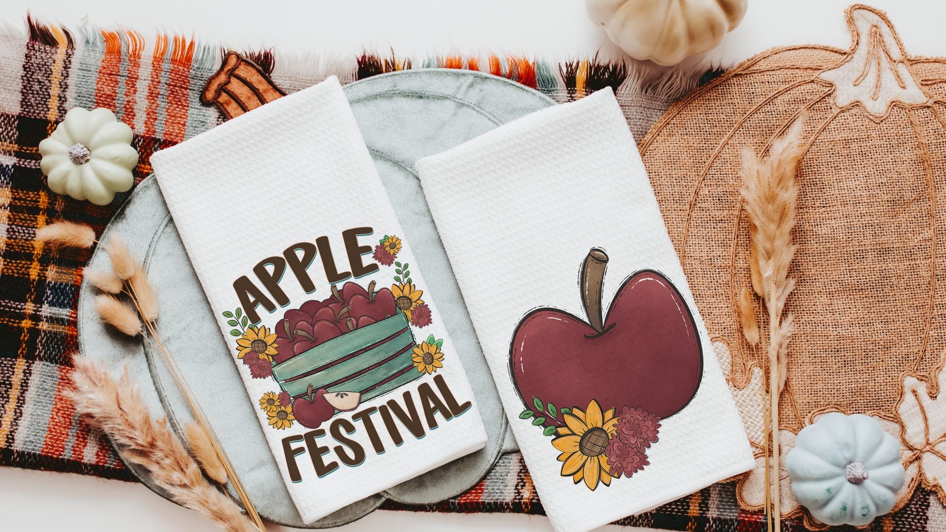apple festival autumn kitchen towels home essentials, apple kitchen decor, sunflower gifts for her, Thanksgiving hosting gift, housewarming