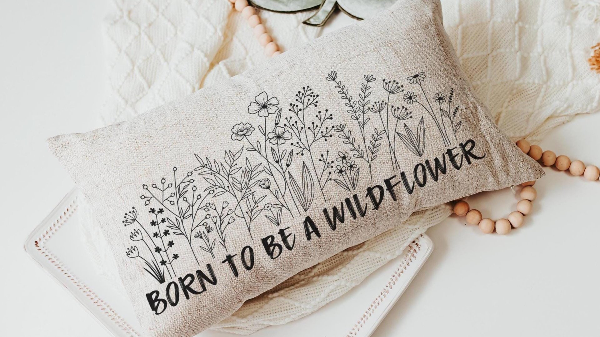 born to be a wildflower lumbar throw pillows for couch boho decorative pillows for girls, unique housewarming gift for daughter, nursery