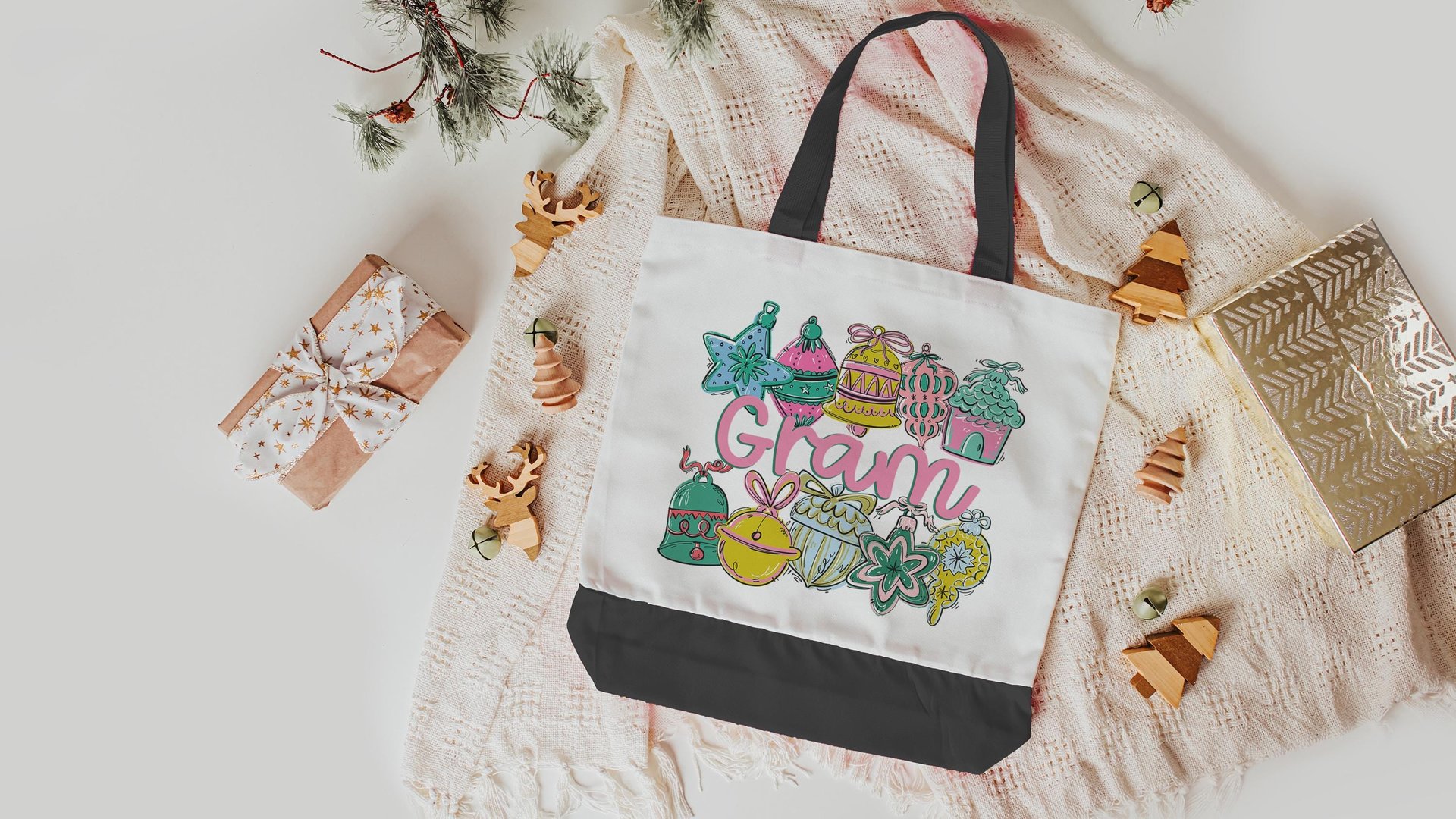 gram est 2026 tote bags for grandma, Gram Christmas gifts for mother in law, pastel Christmas zipper pouch, Gram Gram gifts, holiday makeup