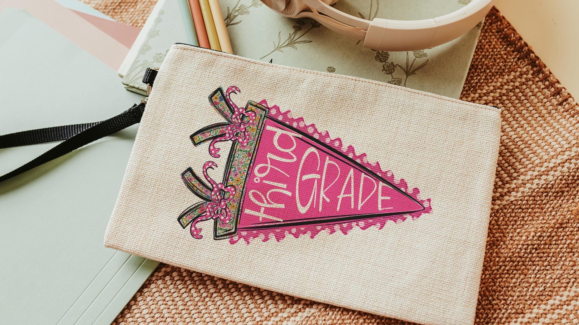 3rd grade pink coquette pencil pouch