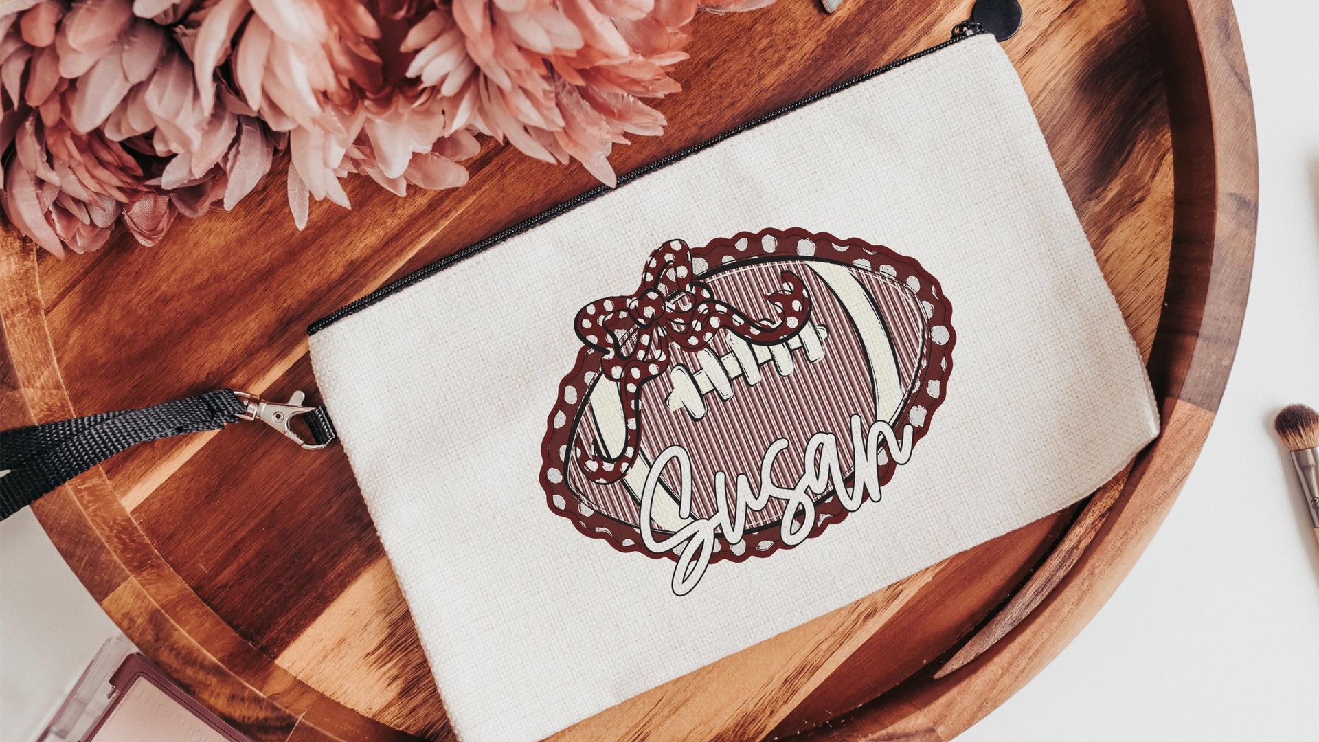 personalized cheer makeup bag for teens, gold school spirit items, stocking stuffers for teenage girls Christmas gifts for cheerleaders