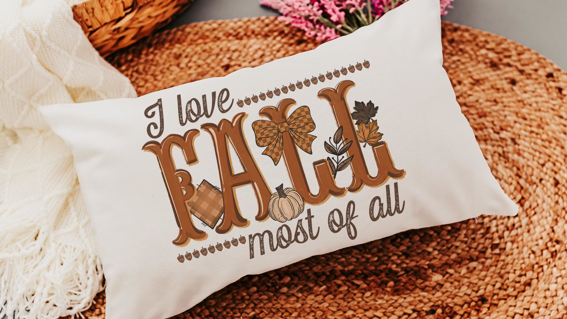 I love fall most of all fall lumbar decorative pillows for couch, fall host gift, autumn pillow covers 12x20, pumpkin season decorations