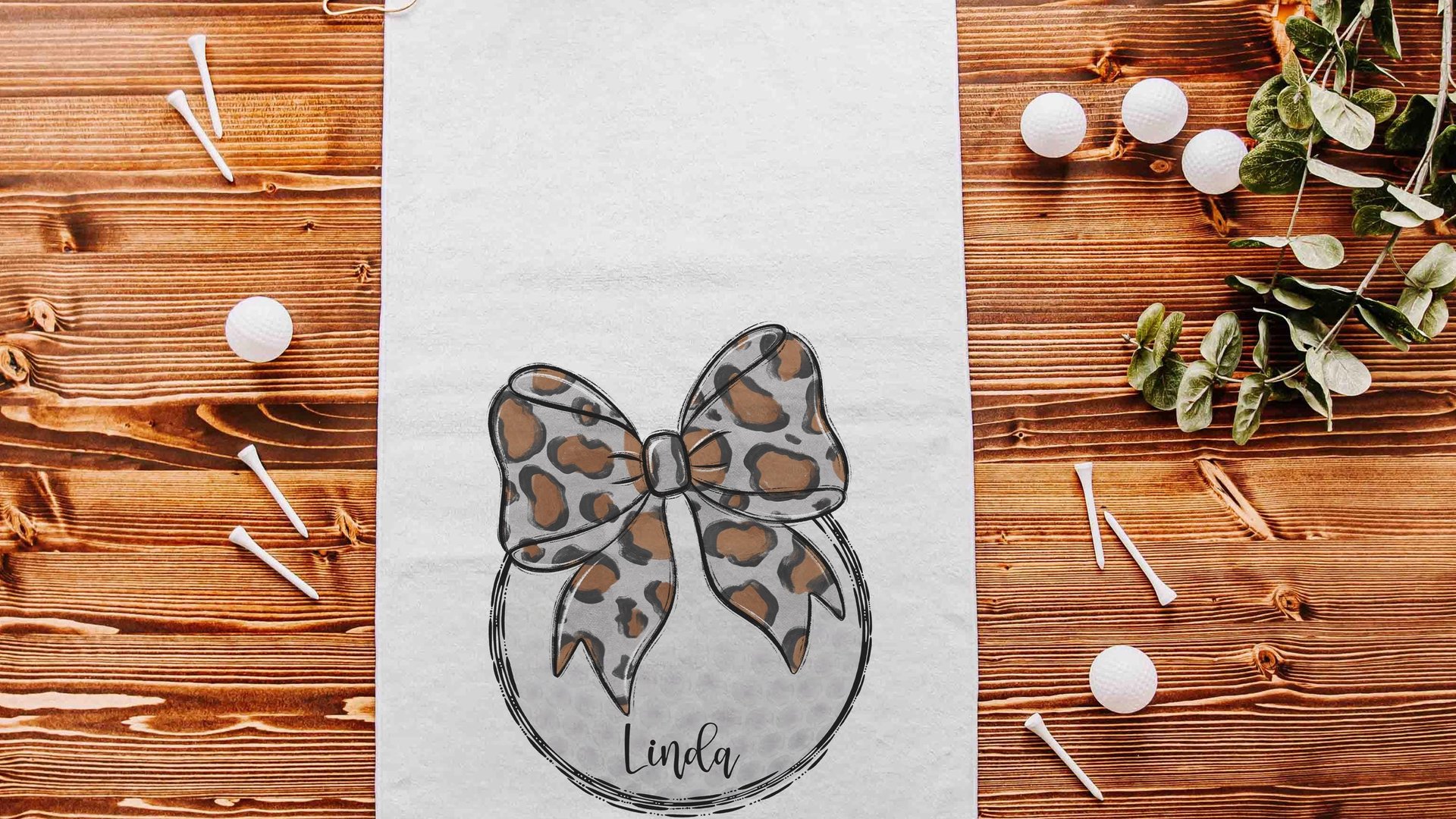 personalized leopard print golf coquette golf towel with name, trendy golf Christmas gifts for golfers, girls golf team gifts, golfing gear