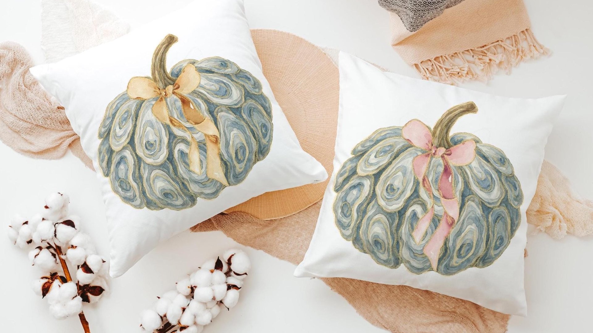 oyster shell pumpkin throw pillows for couch, fall coastal decor, nautical pumpkins autumn pillow covers 18x18, Thanksgiving hosting gift